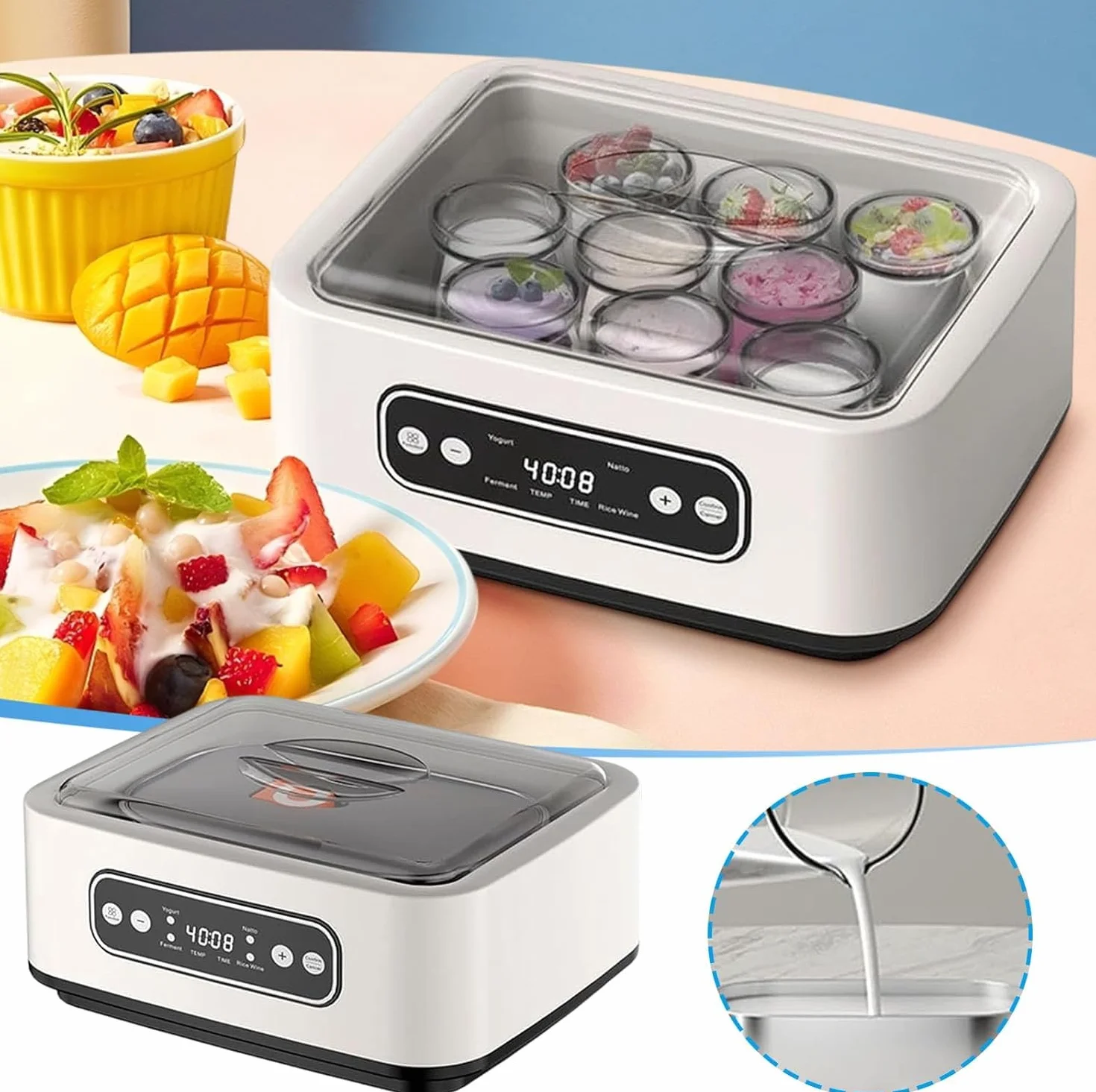 Ultimate Maszyna do robienia jogurtów. Ultimate probiotyczny jogurt z regulacją temperatury 36 godzin. 1,6 l Euro Cheese Cuisine Grecki jogurt ekspres do Natto, wyświetlacz LCD, gadżety kuchenne (B)