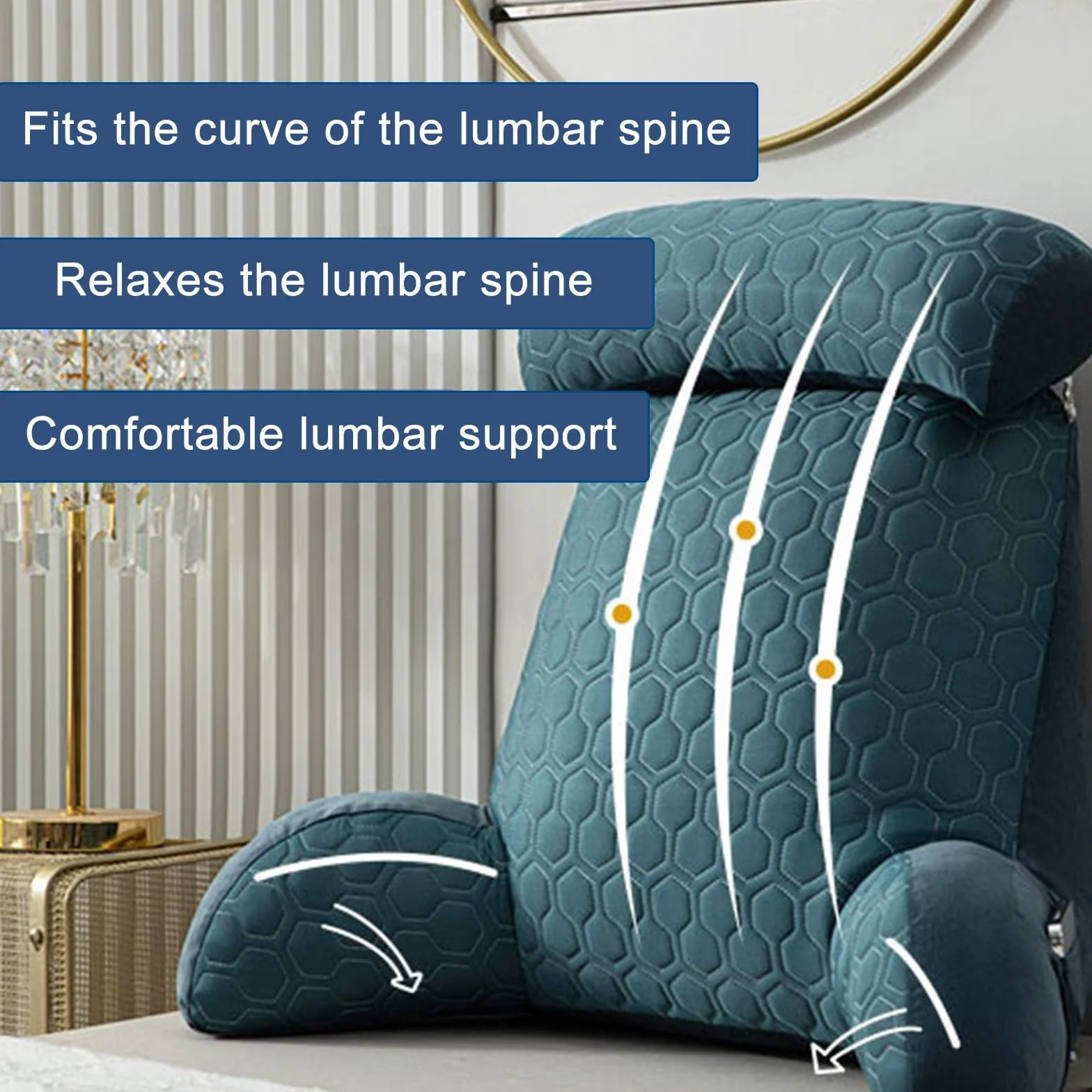 Extra-Large Reading Pillow with Arm Rests Ergonomic Back Support for Bed Sofa Lumbar Support Cushion Washable Cover Dark Green