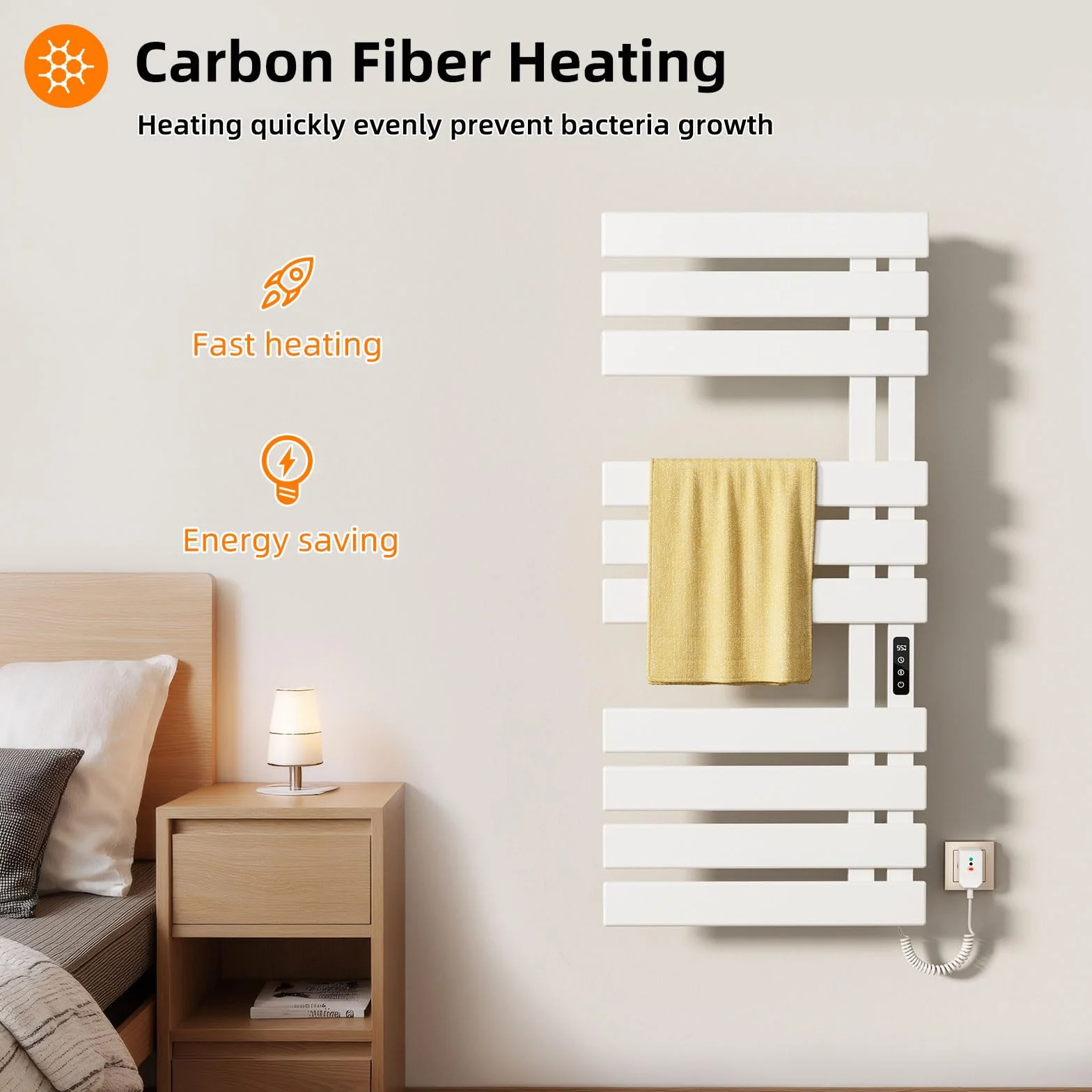 Elektryczny wieszak na ręczniki WiFi Smart Thermostat czarny 500x1100mm do Alexa i Google Home