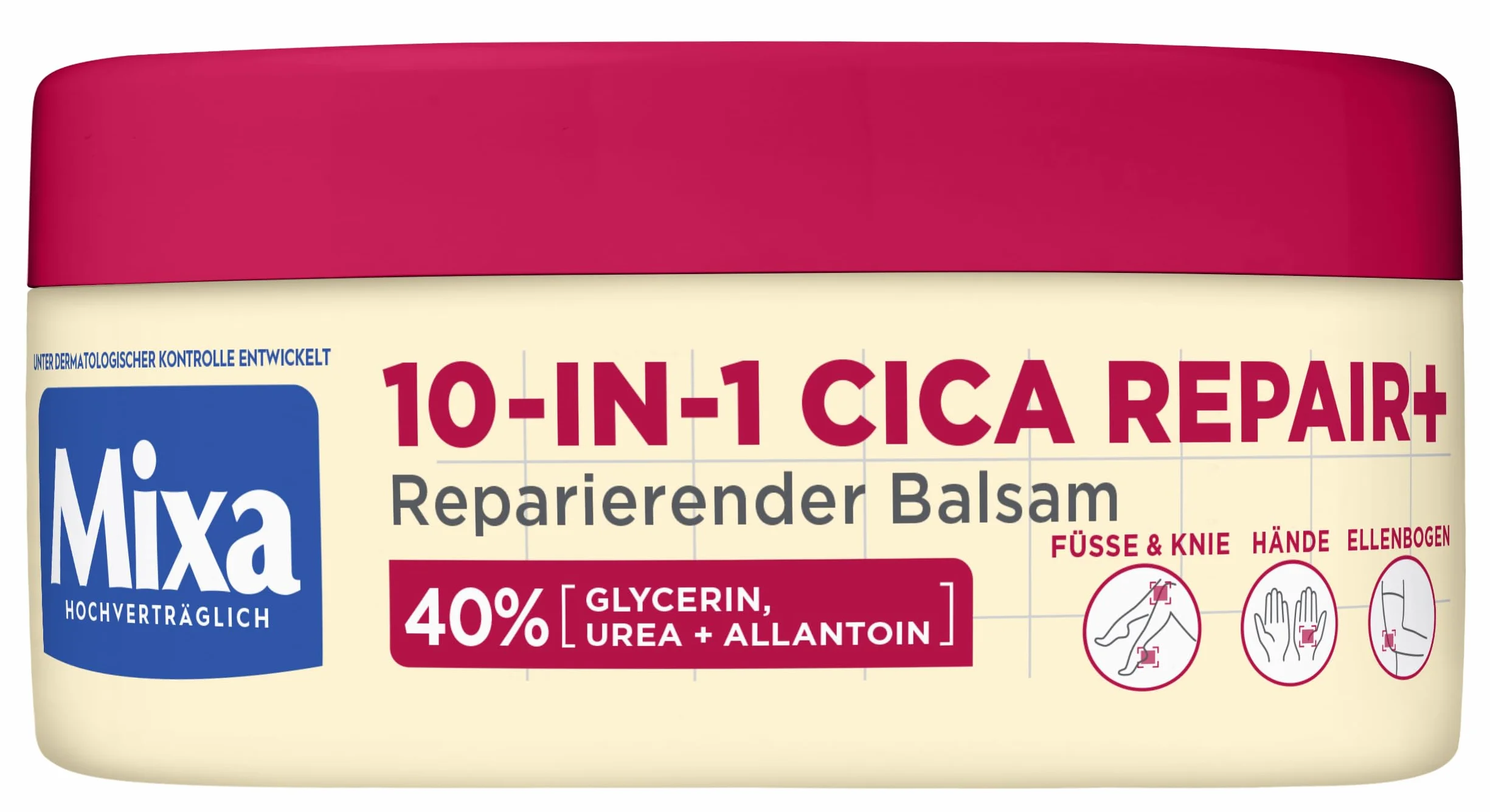 Mixa Balsam do mocznika, 40% gliceryny, mocznika i alanoiny, regenerujący, nawilżający, do bardzo suchej, popękanej skóry na łokciach, kolanach, stopach i dłoniach, 10 w 1 Urea Cica Repair+, 150 ml