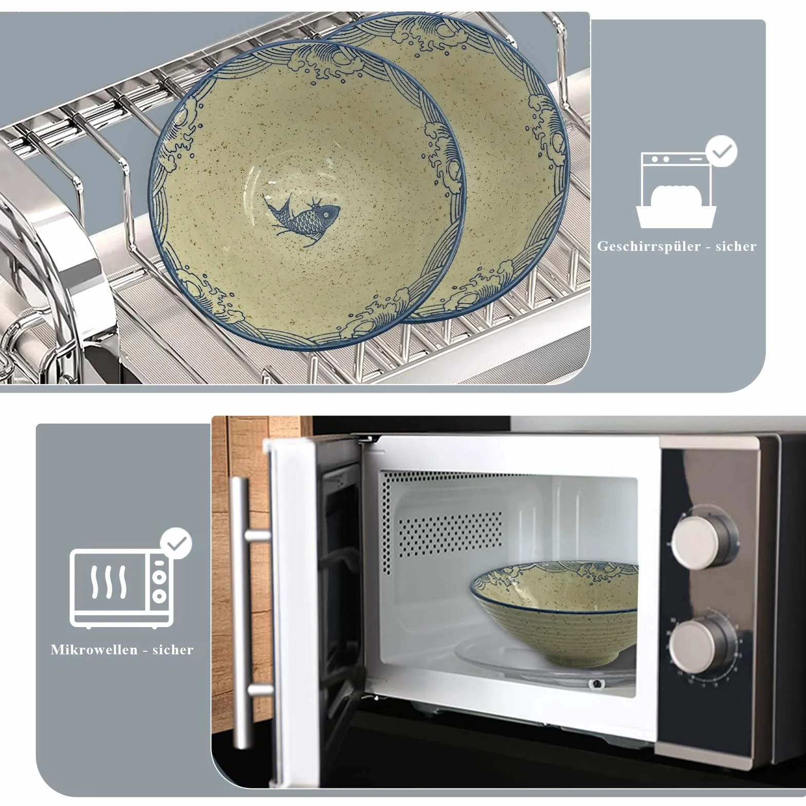 Ramen Ceramiczna Miska 2 x 1200 ml z Pałeczkami i Łyżeczkami - 2 Zestawy Japońskich Misek do Zupy