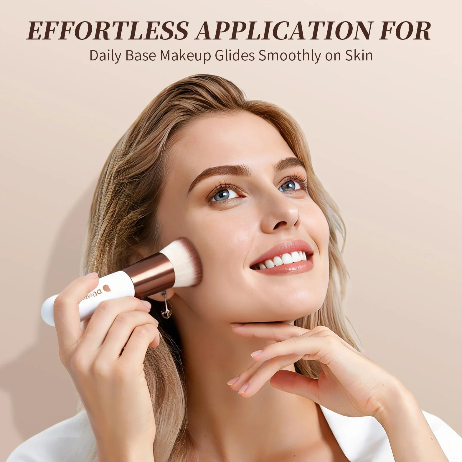 DUcare Pędzel do podkładu Płaski wierzchołek Kabuki Pędzel, syntetyczny Profesjonalny płyn Blending Mineral Powder Makeup Tools, Roségold/Weiß