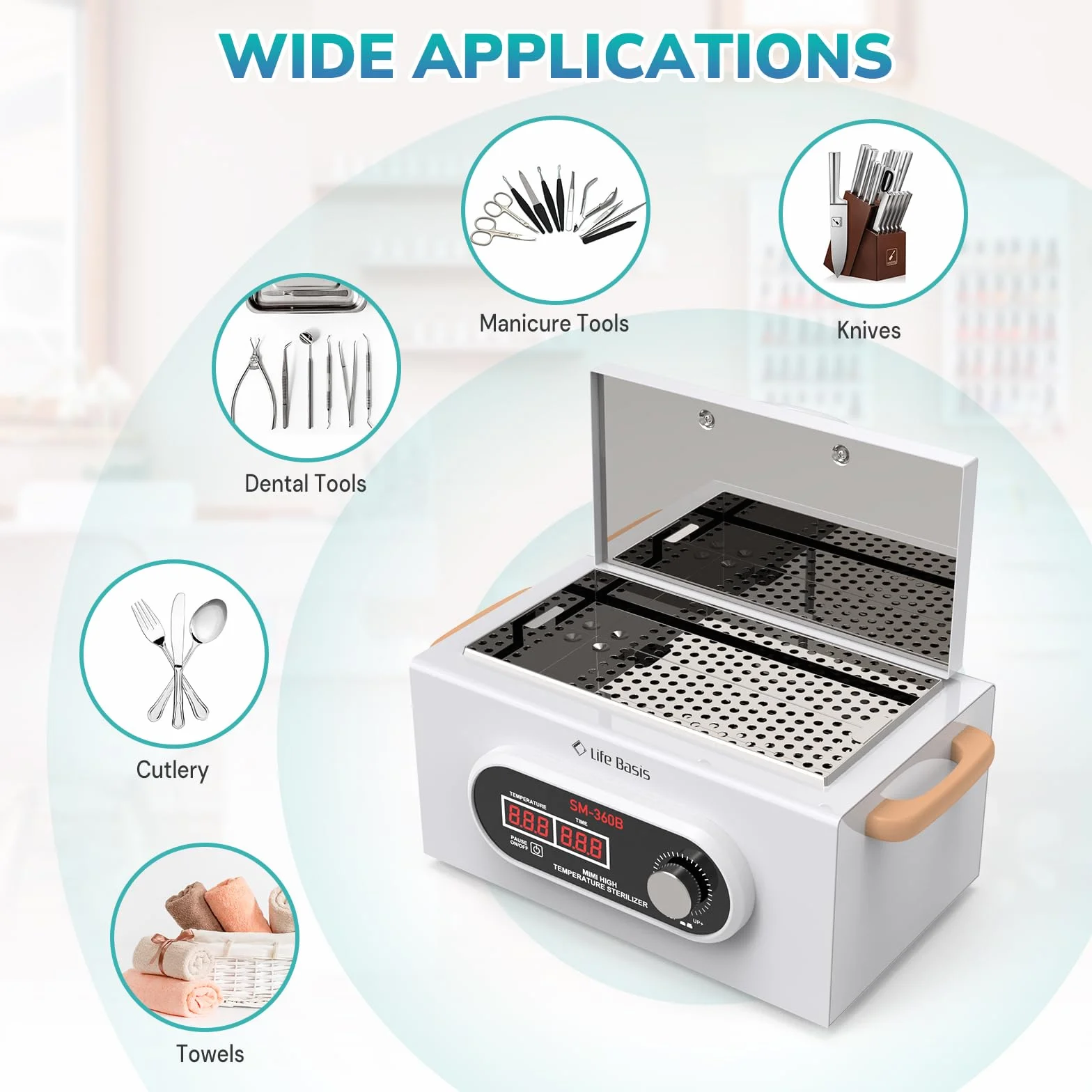 LifeBasis Sterylizator na gorące powietrze 230 ℃, Sterylizator do manicure z wyświetlaczem LCD 2200 ml z timerem Sterylizator wysokotemperaturowy do salonu fryzjerskiego paznokci