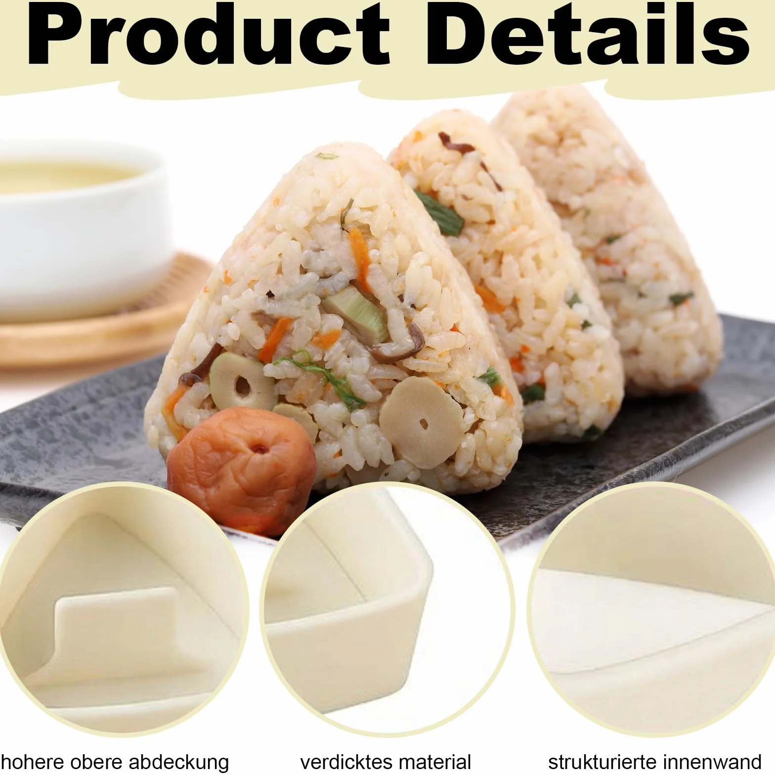 Zestaw foremek do sushi Onigiri, nieprzywierające, trójkątne i kwadratowe, do kulek ryżowych