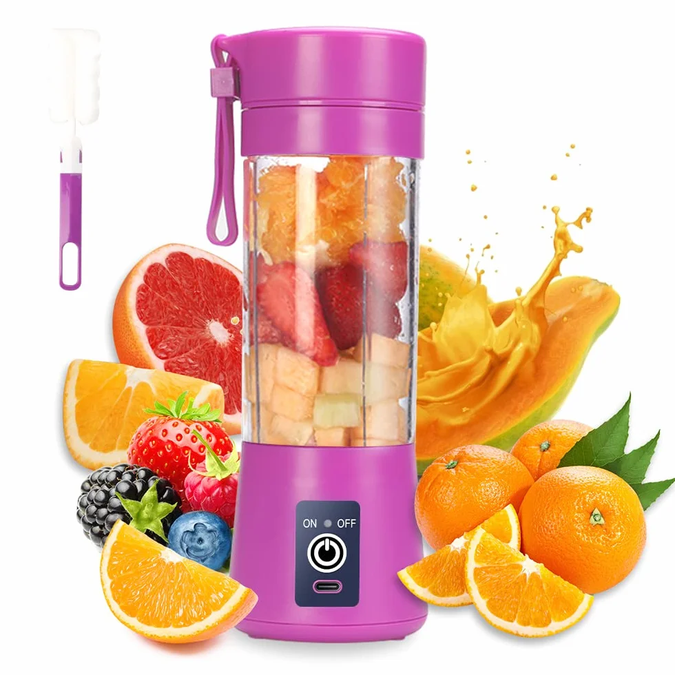 Przenośny blender 380 ml USB ładowany 6 ostrzy podróżny do smoothie fioletowy