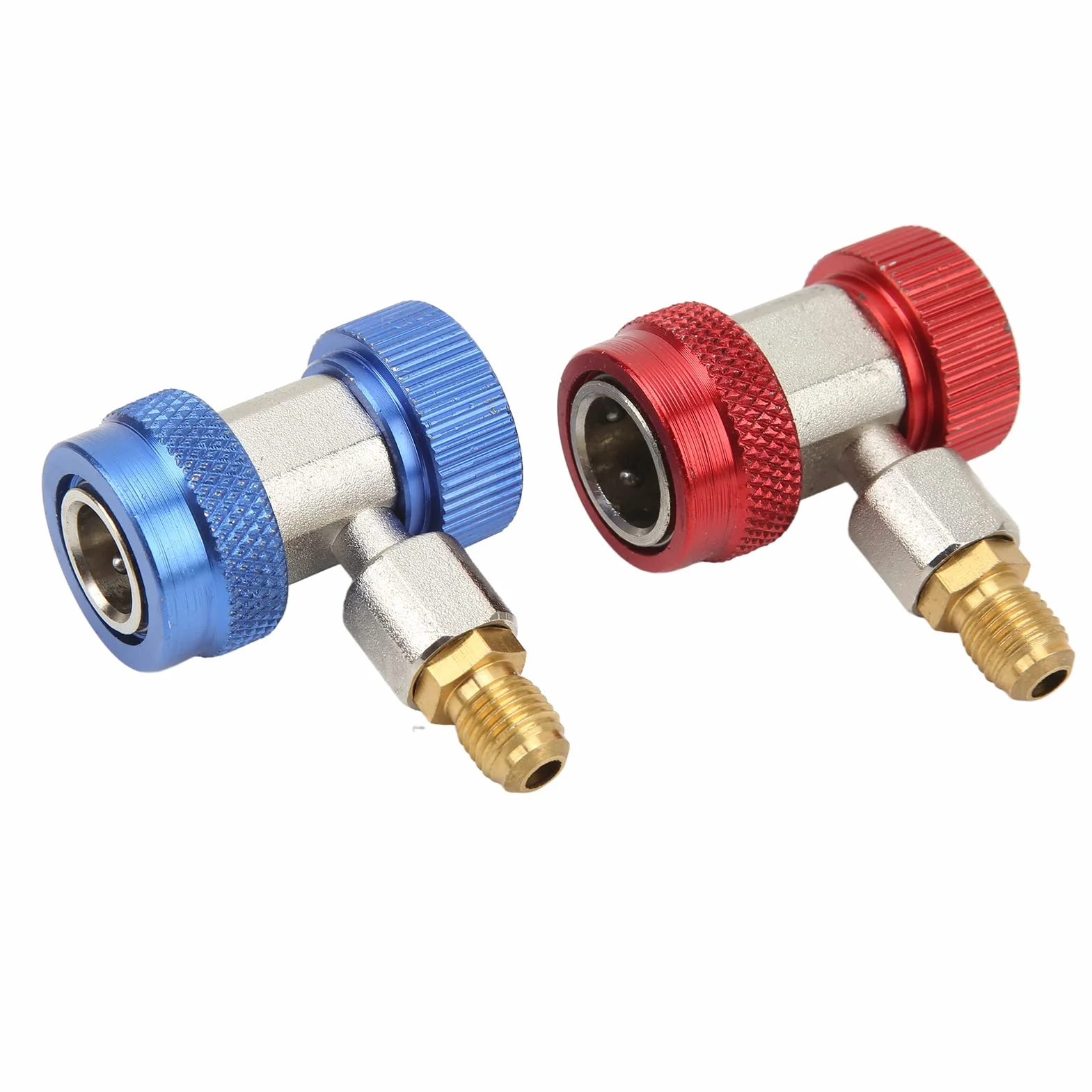 2x Szybkozłącze R134A AC do Klimatyzacji, Zestaw 2 Adapterów High Low, Czerwony do Wysokiego Ciśnienia, Niebieski do Niskiego Ciśnienia, Szybkie i łatwe Podłączanie/odłączanie