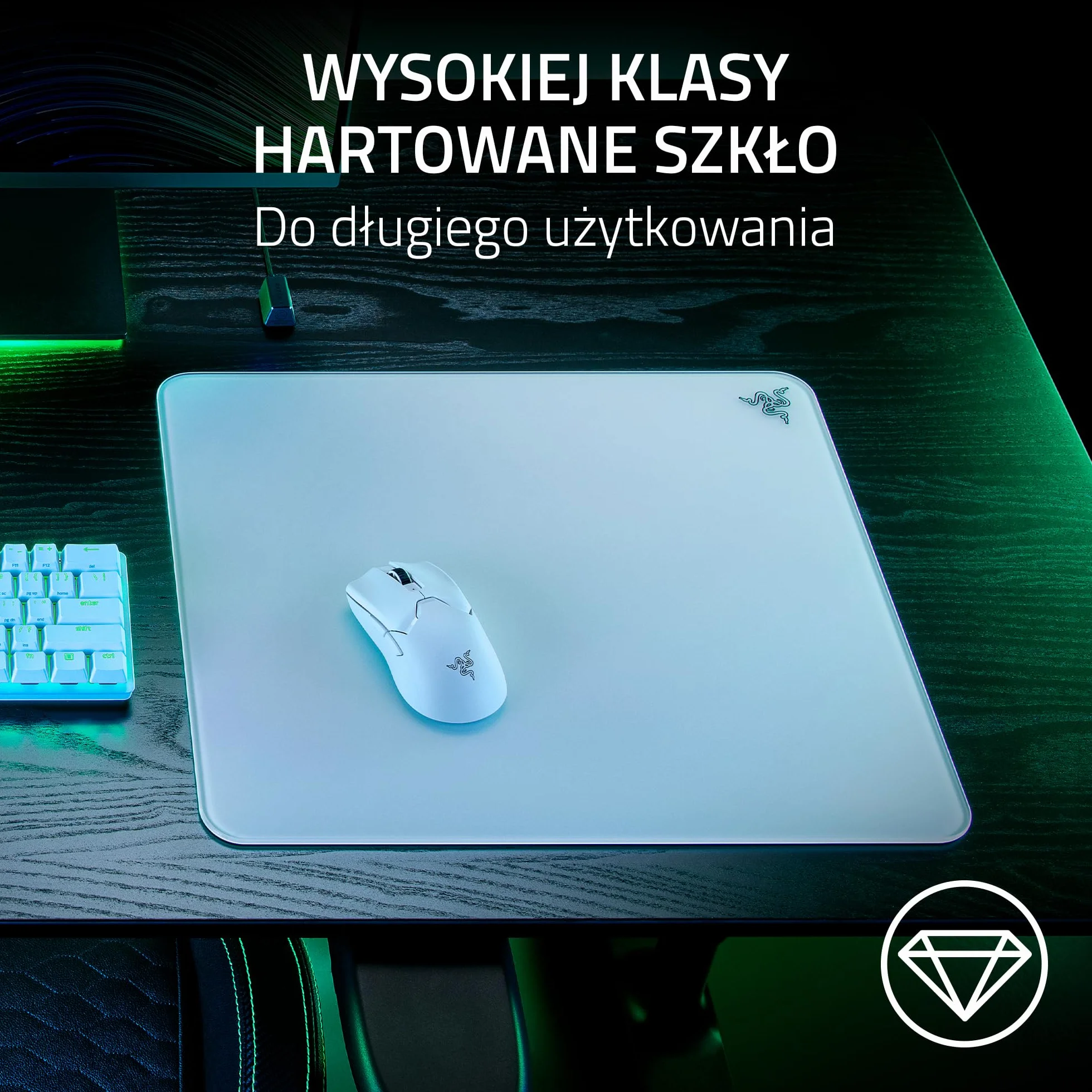 Razer Atlas - szklana podkładka pod mysz (szkło hartowane Premium, odporna na zabrudzenia i zadrapania, ciszsze ruchy myszy, antypoślizgowa podstawa gumowa) Biały