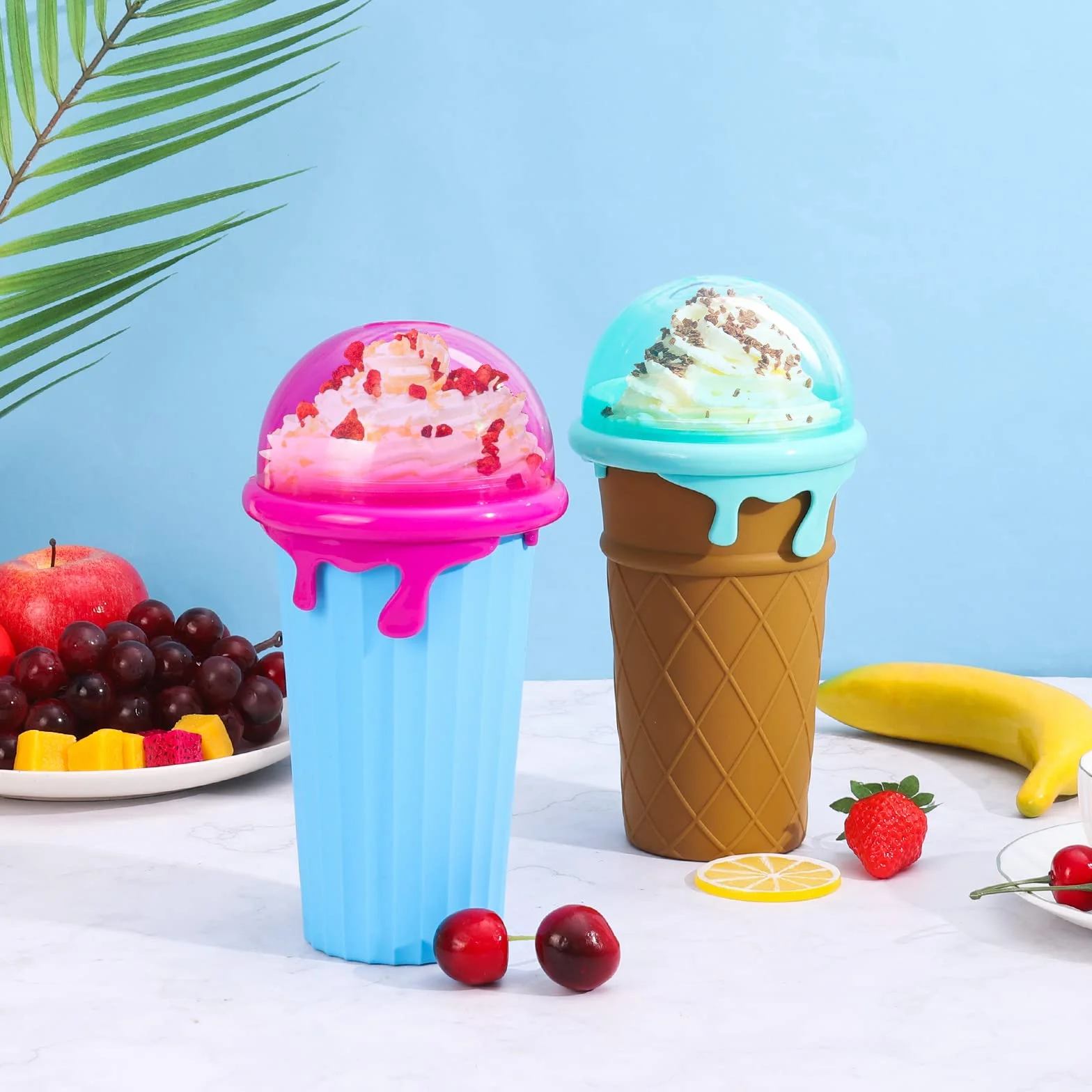Silikonowy Kubek Slushy Maker 500 ml 2 w 1 ze Słomką i Łyżeczką