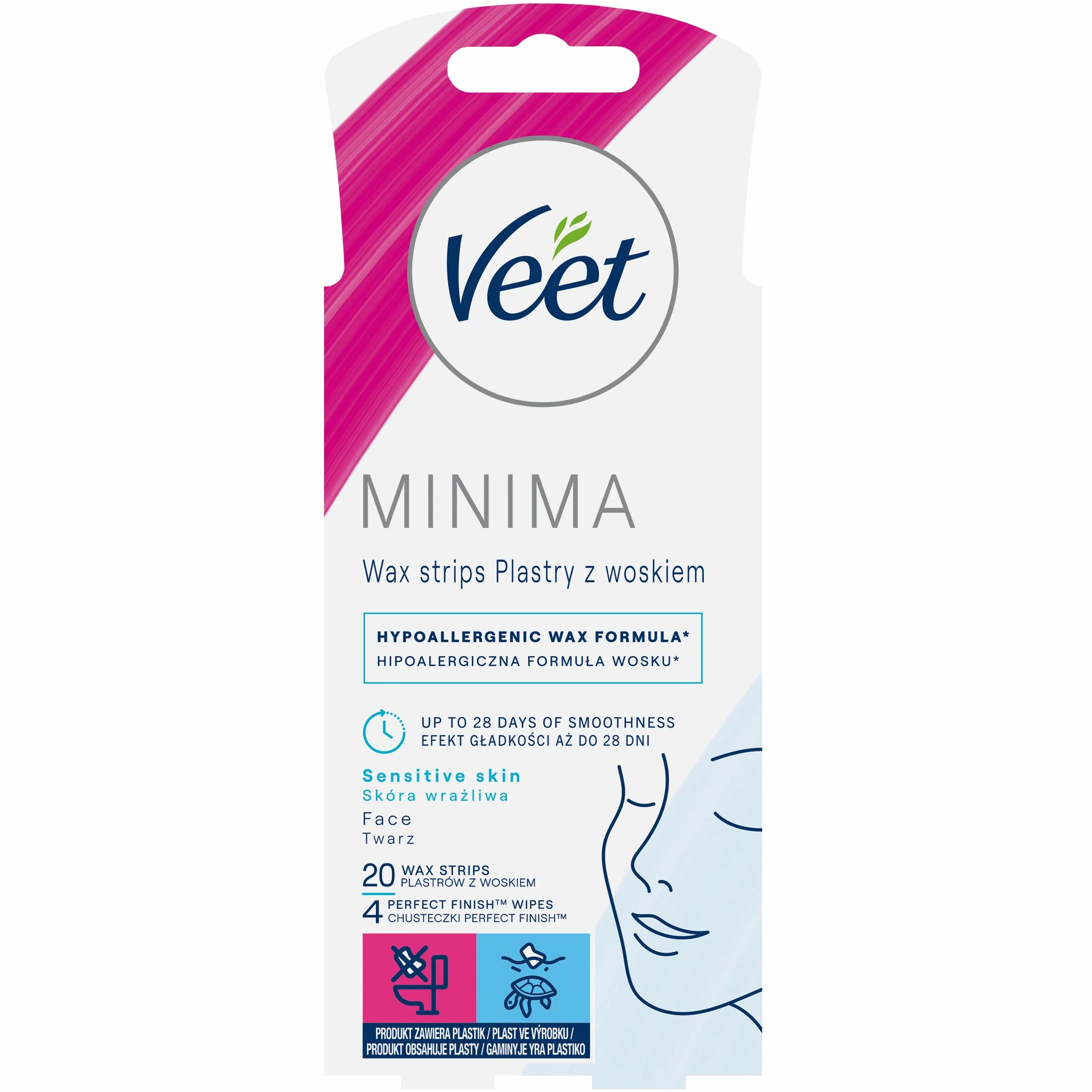 VEET MINIMA Plastry z woskiem do depilacji twarzy dla skóry wrażliwej 20 szt