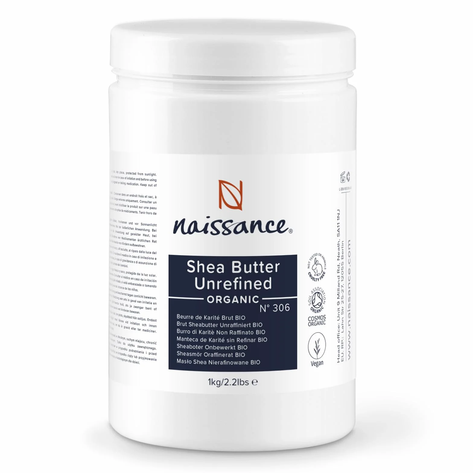 Naissance Organiczne Masło Shea (nr 306) 1kg - Czyste, Naturalne, Nierafinowane Masełko Shea Karite z Ghany, Ręcznie Ugniatane, do Skóry i Włosów