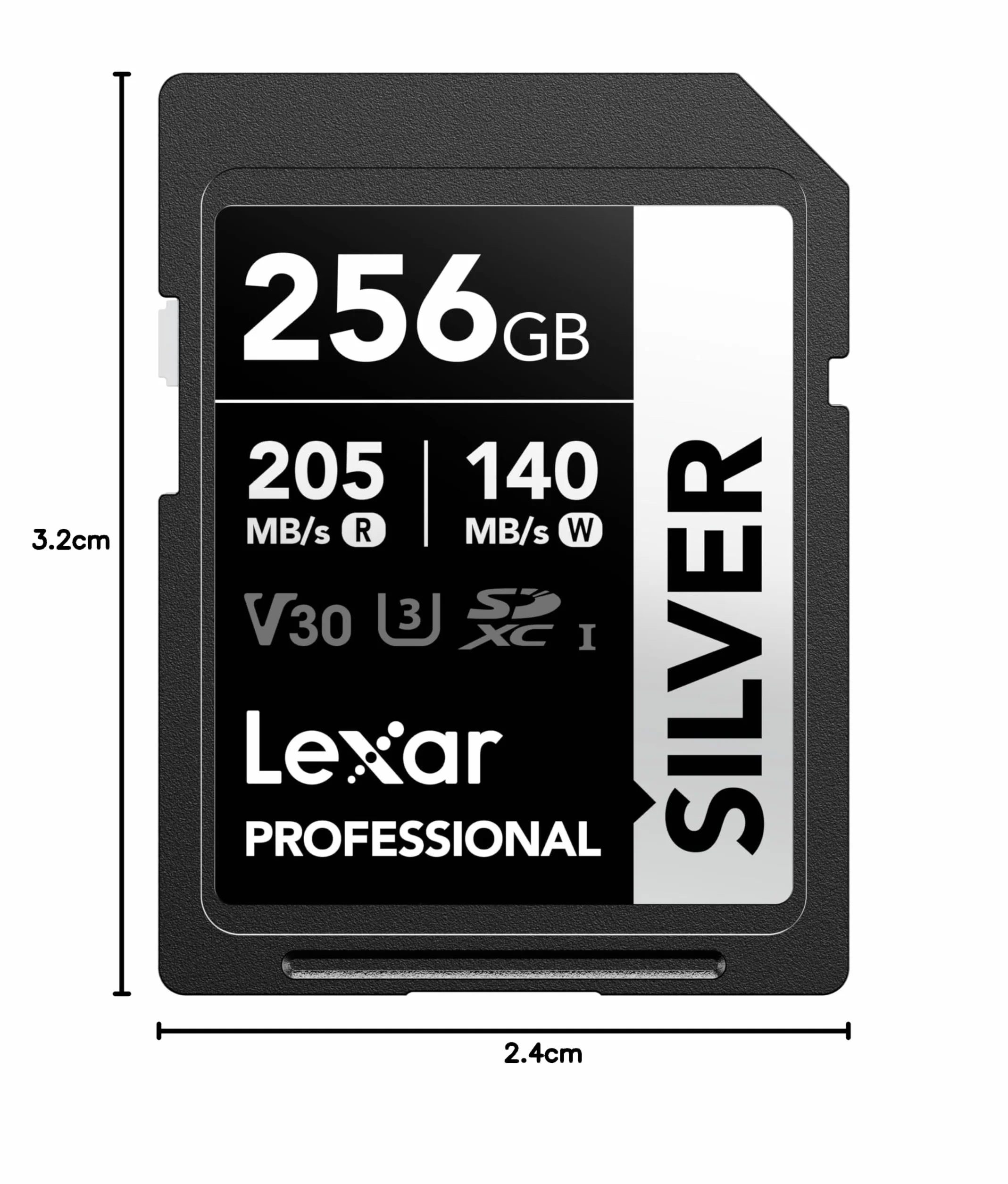 Lexar Karta SD 256 GB SILVER, odczyt do 205 MB/s, zapis 140 MB/s, karta pamięci SDXC UHS-I, klasa 10, U3, V30, karta SD dla profesjonalnych fotografów, kamerzystów, entuzjastów