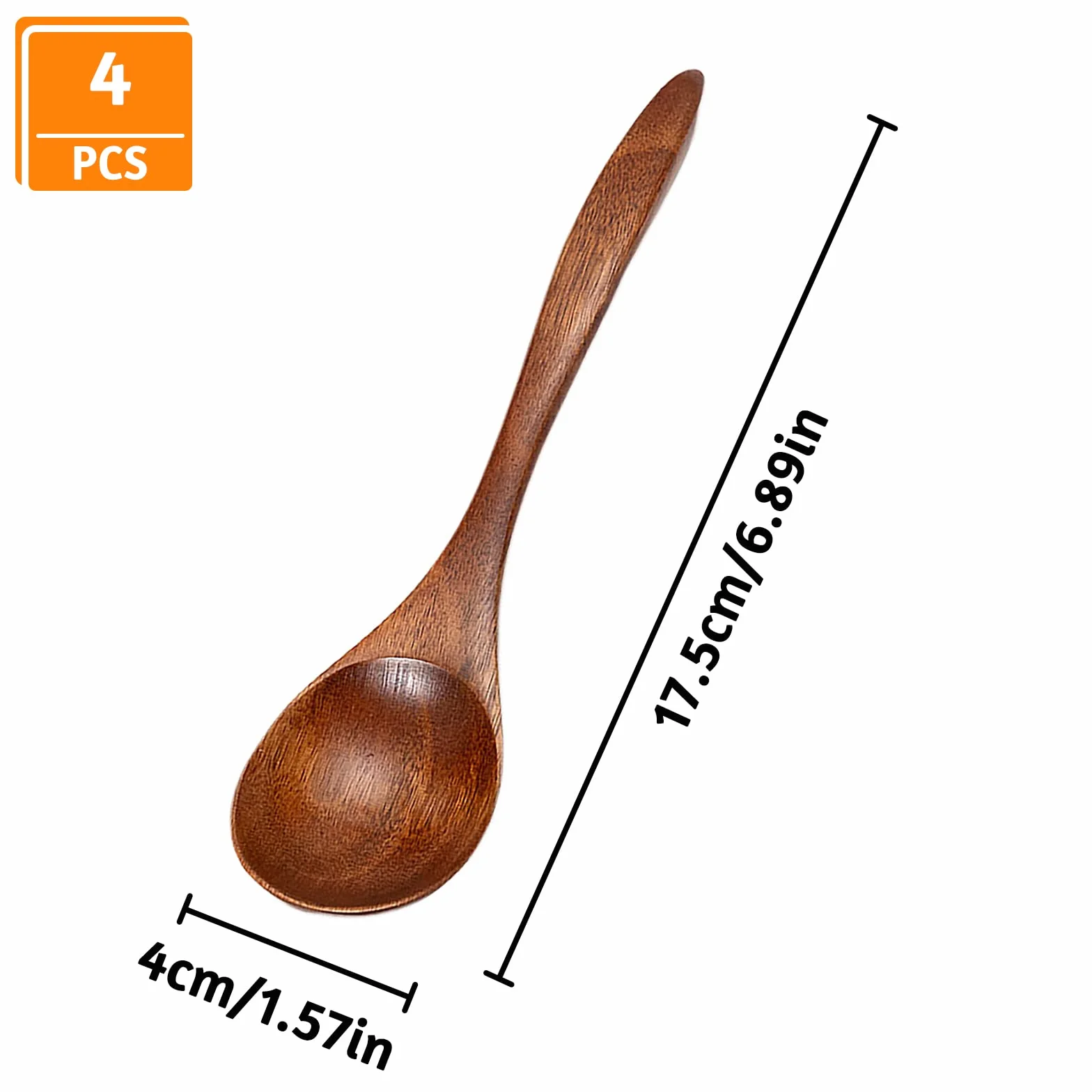 Drewniana łyżka do zupy, łyżki stołowe, w stylu japońskim, naturalne drewniane łyżki do zupy, do gotowania i mieszania, nadają się do mycia w zmywarce, akcesoria kuchenne, 17,5 cm, 4 sztuki