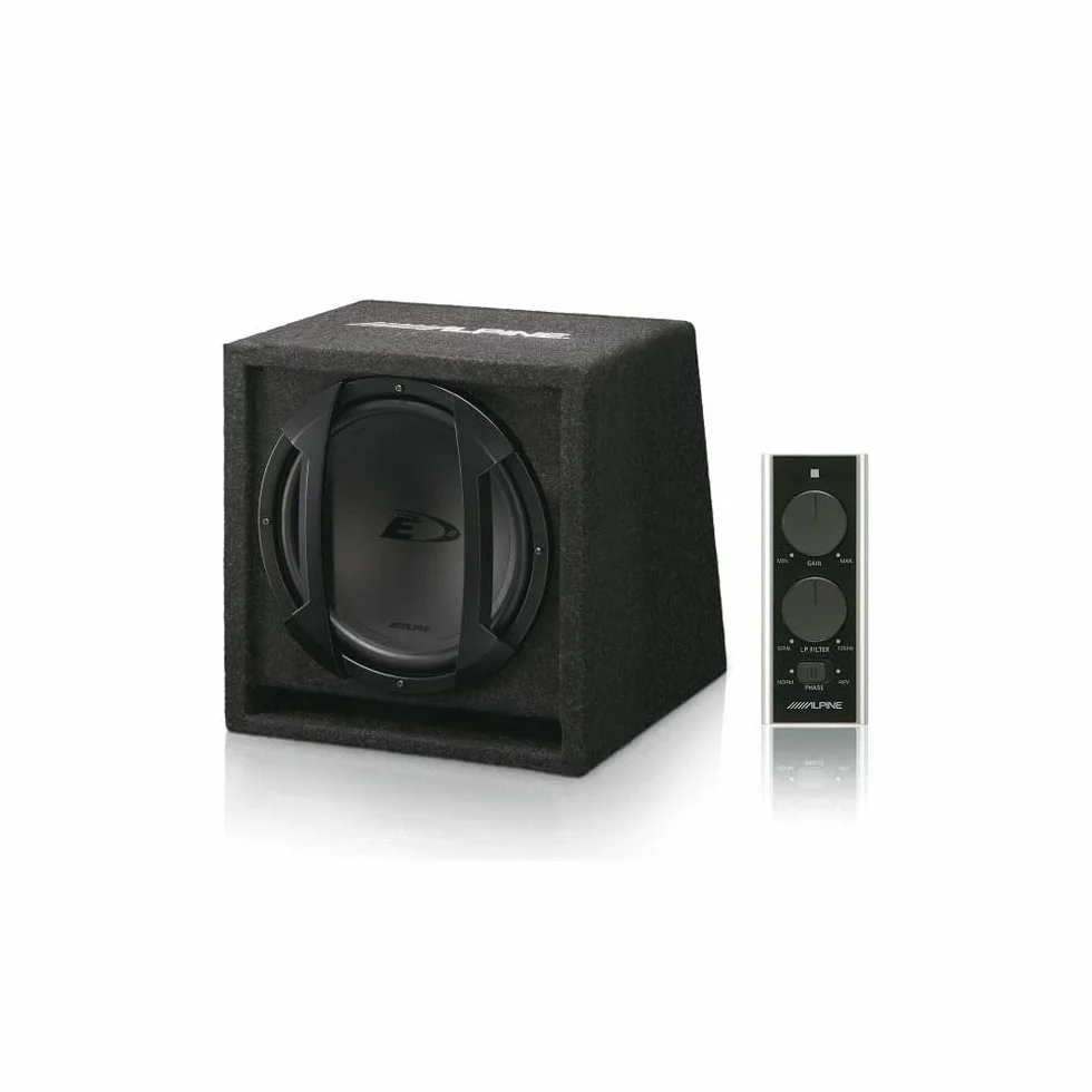 Alpine Electronics SWE-815 300 W 20 cm aktywny subwoofer, z niestandardową obudową, pilot zdalnego sterowania, pojedyncza cewka głosowa 4 Ω