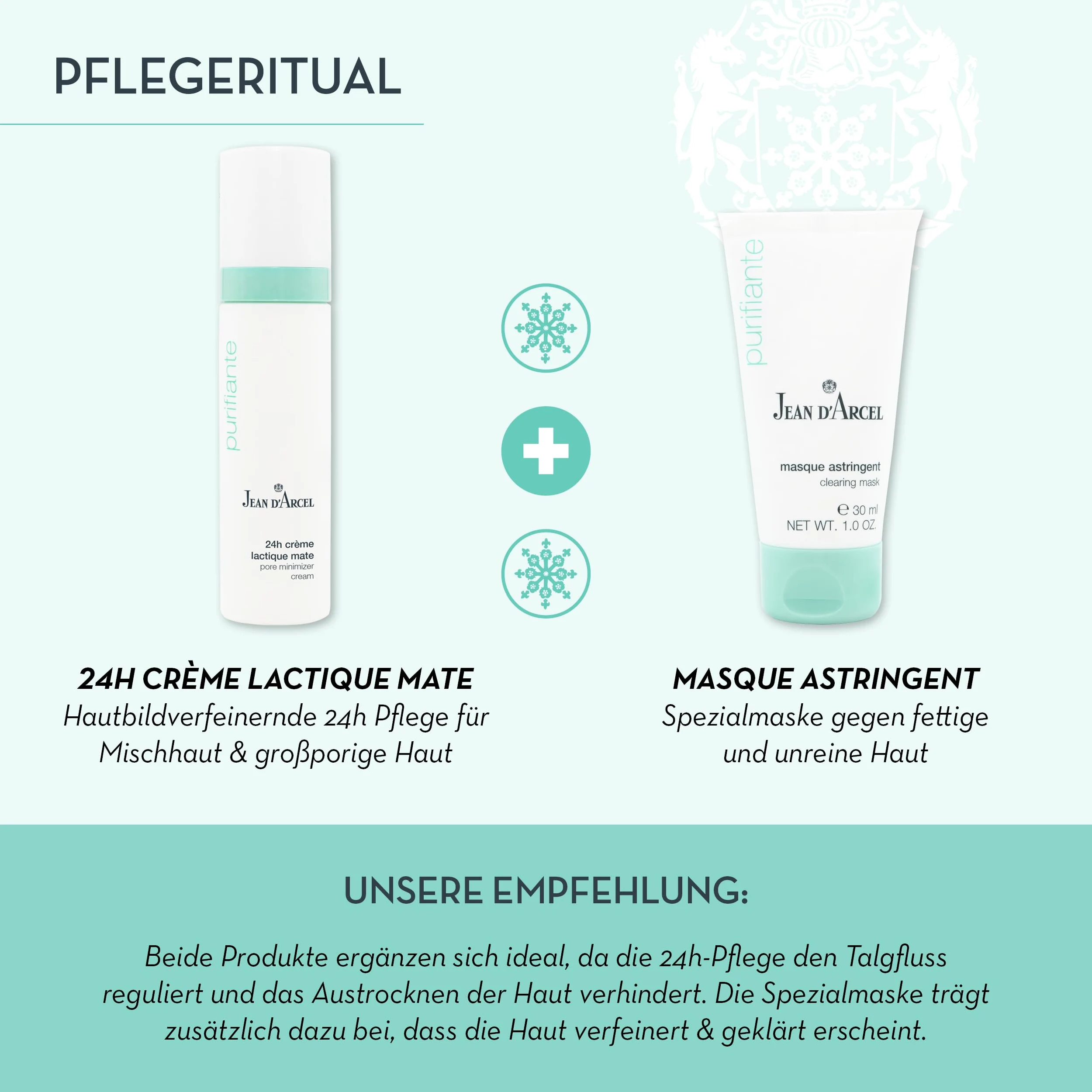 JEAN D'ARCEL PURIFIANTE 24h crème lactique mate – 24h krem przeciwko dużym porom – z ekstraktem z pestek dyni i czerwonej koniczyny – krem minimalizujący pory – 50 ml