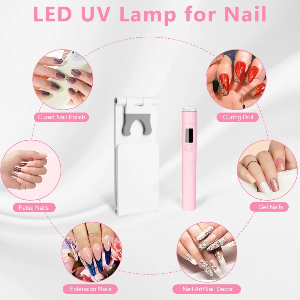 URAQT Lampa żelowa UV do paznokci, przenośna mini lampa UV LED do paznokci z uchwytem, suszarka do paznokci, salon suszarka do paznokci, idealna do wszystkich żeli, różowa