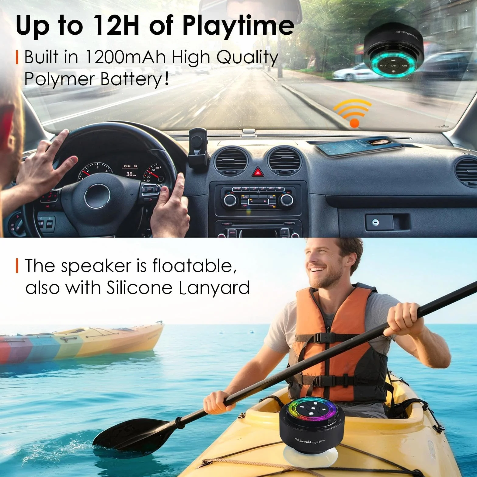 XLEADER, SoundAngel Mate Pro głośnik prysznicowy (ulepszony) certyfikowany wodoodporny głośnik Bluetooth IPX7, Big Pro Sound i głęboki bas, ze światłami RGB, przyssawką, silikonową smyczą, czas