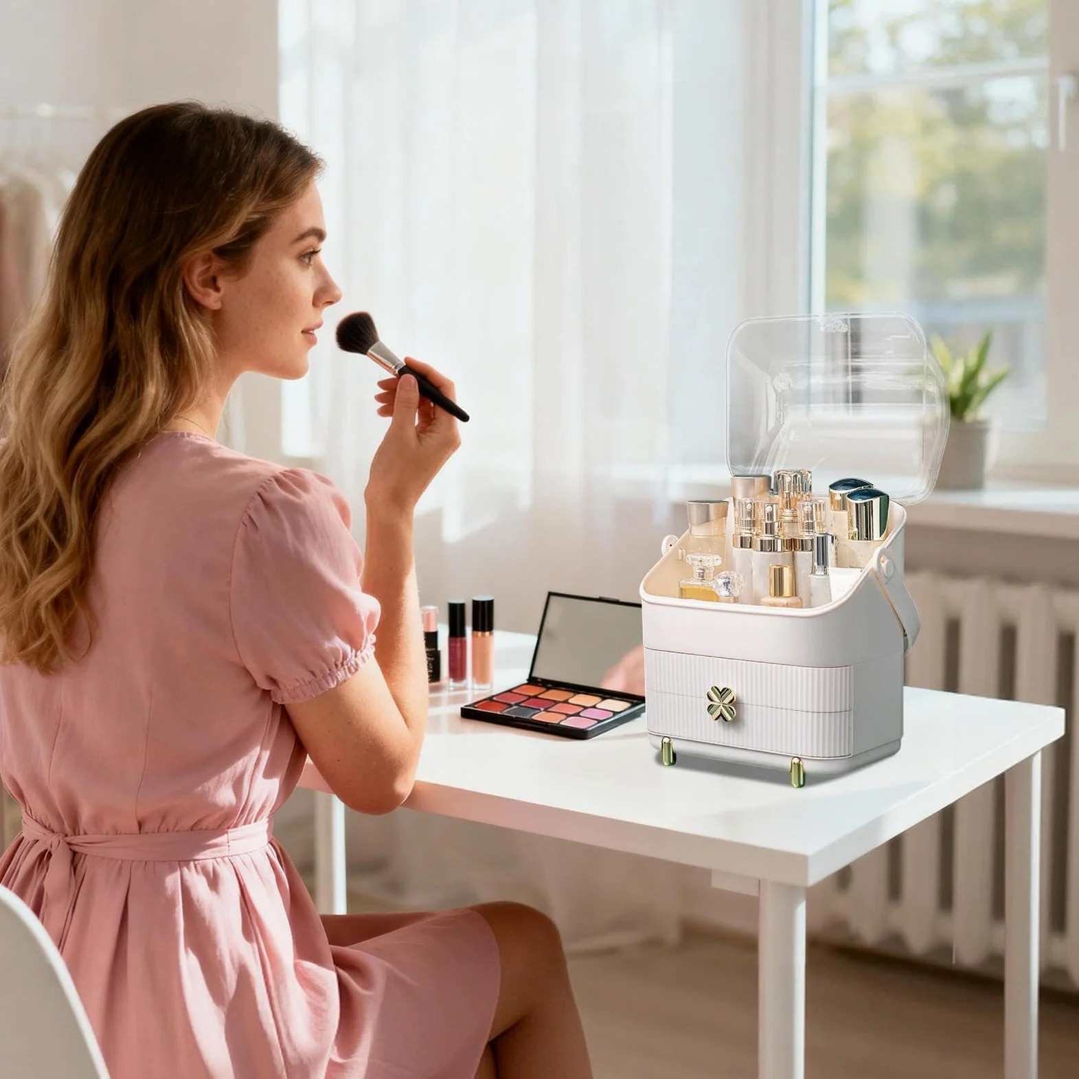 Generisch Organizer do makijażu na półkę, pojemnik na perfumy i pędzle | Wodoodporny, pyłoszczelny, duży organizer do makijażu z przezroczystą pokrywą do narożnika toaletki, komody, stołu, biura,