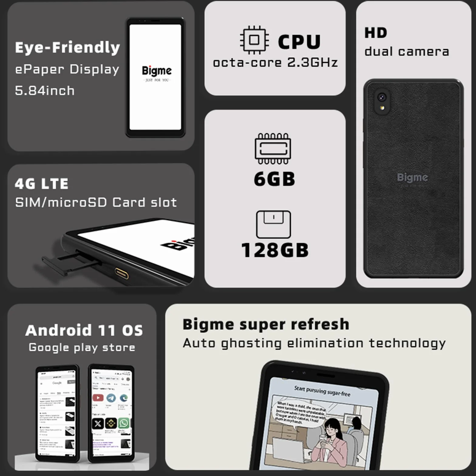 Bigme HiBreak Eink Urządzenie mobilne 5,84 cala 6+128G Android 11 Czytnik e-papieru