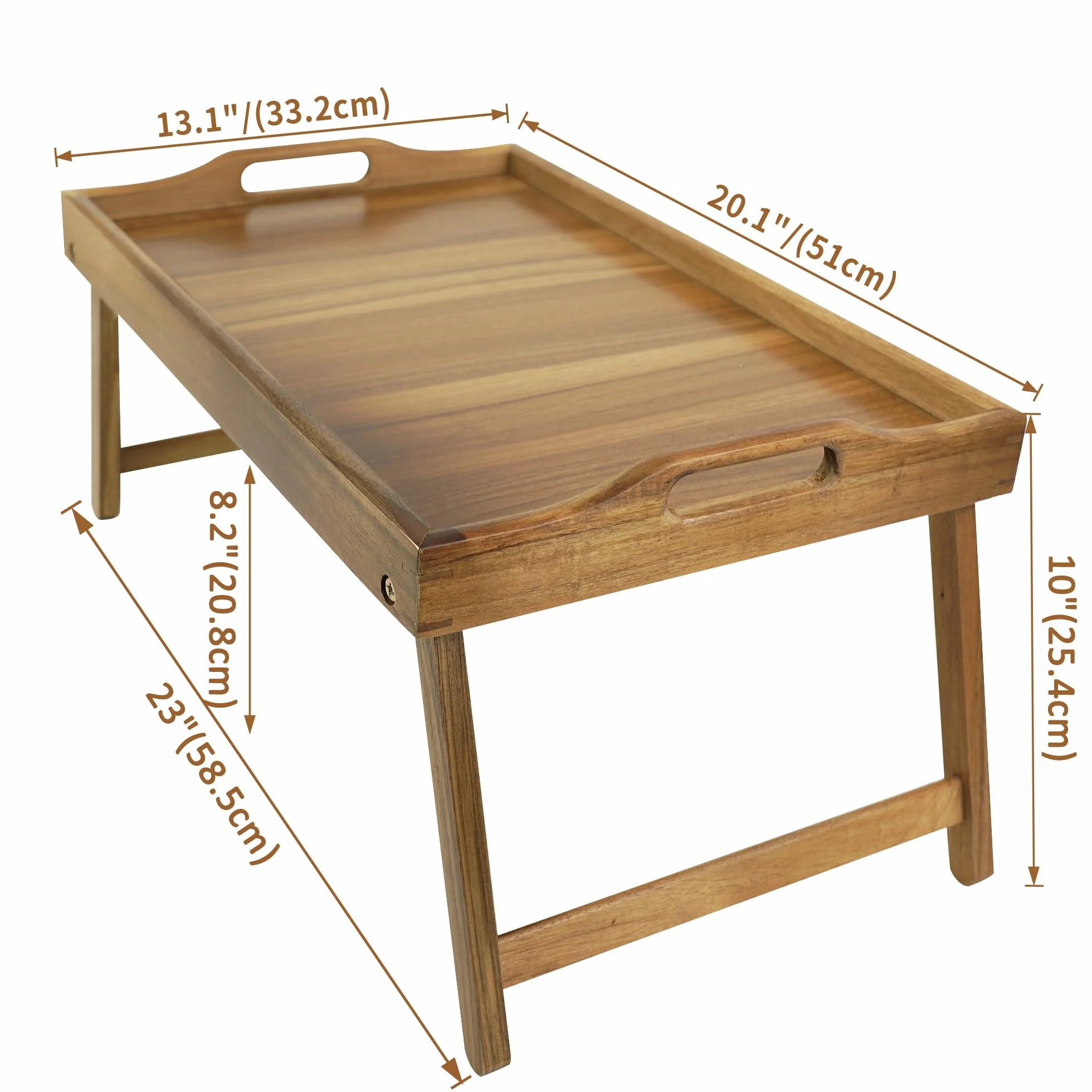 Utoplike duży stolek z drewna akacjowego (51 x 33,2 szer. x 25,4 cm), taca ze składanymi nogami i uchwytami, serwowania na laptop, taca na sofę do salonu
