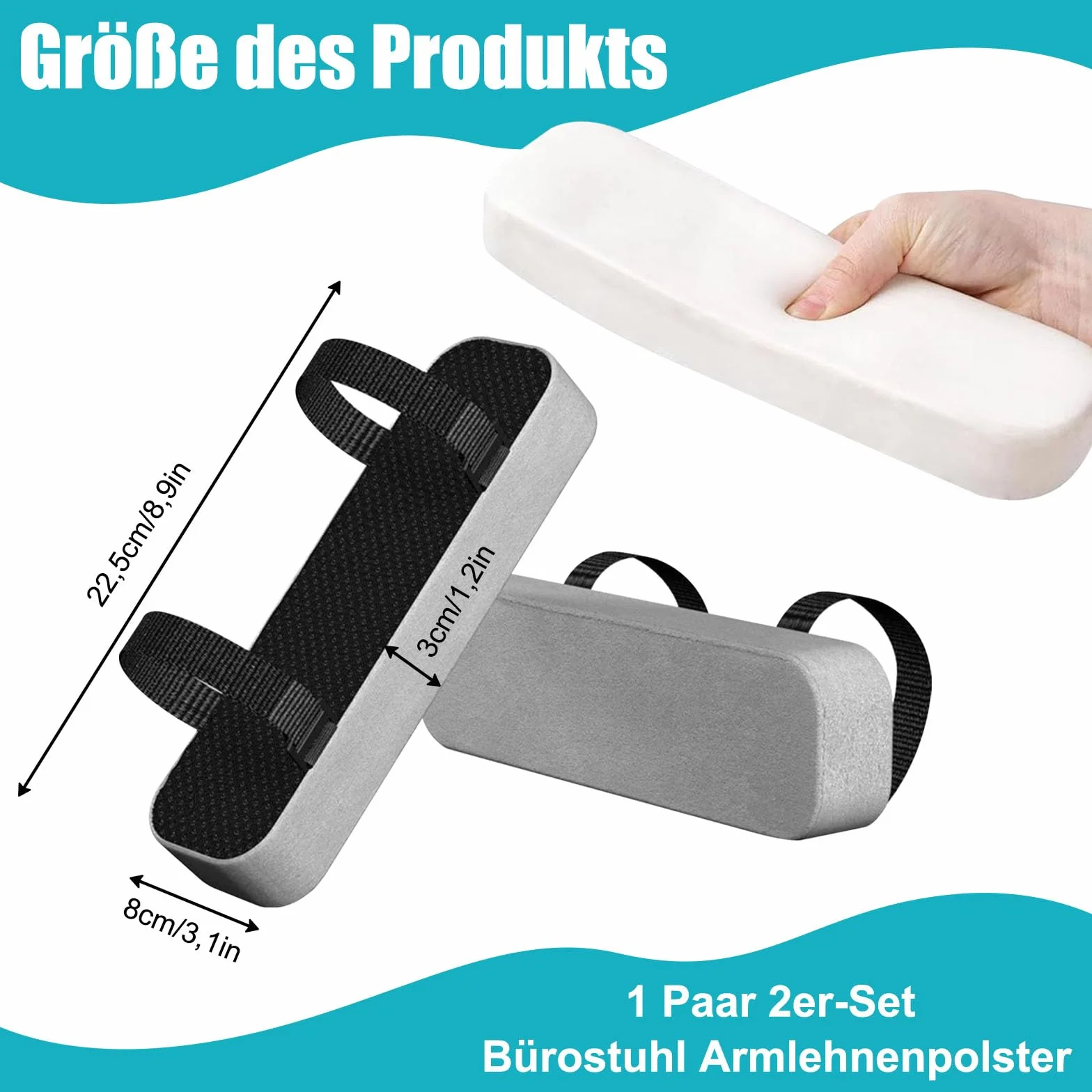 Poduszki na podłokietniki do krzesła biurowego 2 sztuki ergonomiczne piankowe szare