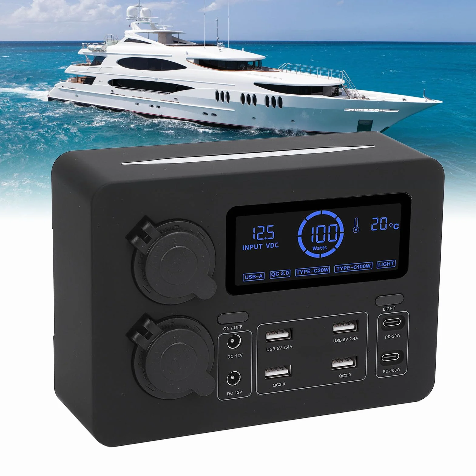 Mini Zasilacz 12V 100W Wyświetlacz LCD USB C Port QC3.0 4 Gniazdko Anderson Wielofunkcyjny Koncentrator Dystrybucji Zasilania do łodzi RV Samochód