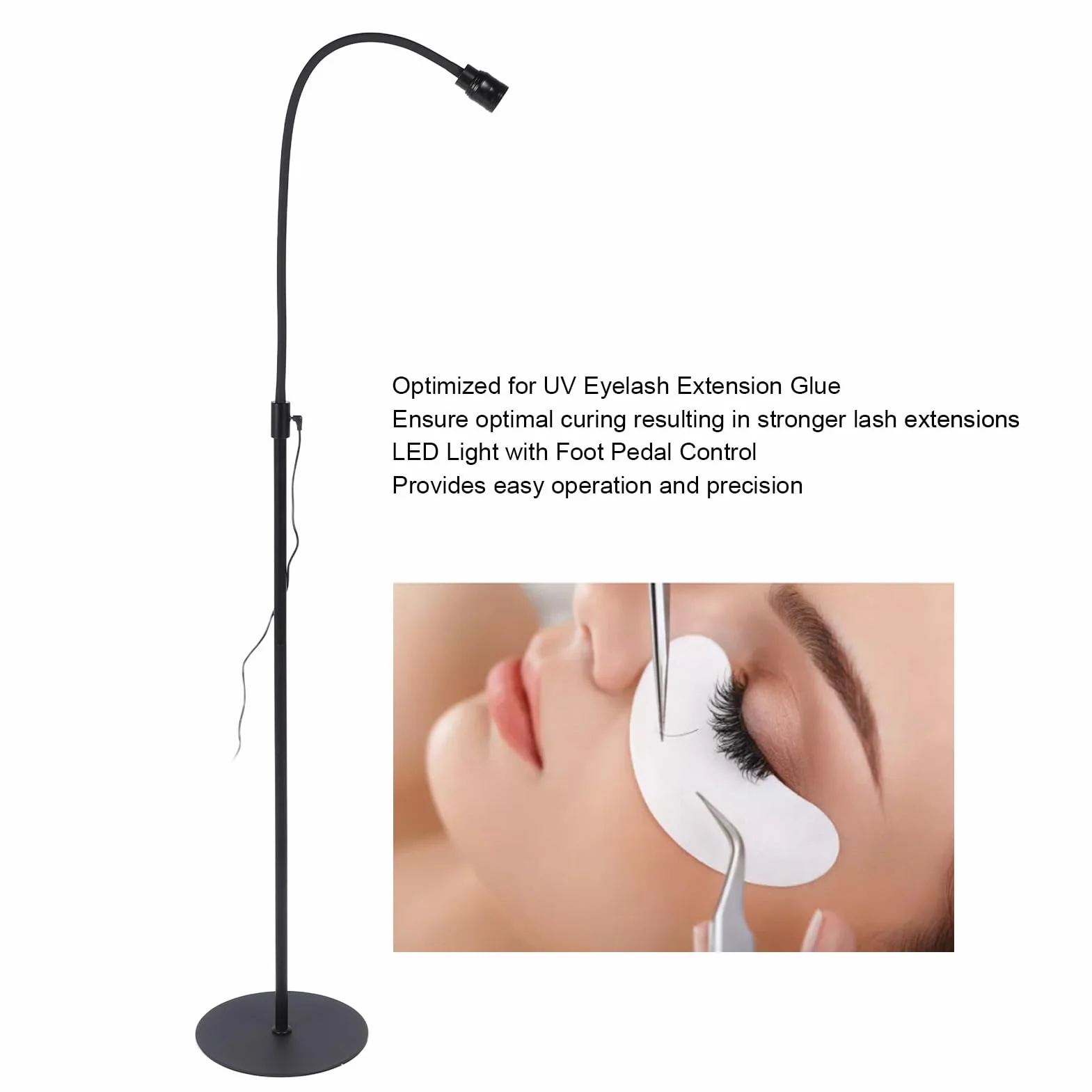 Lampa UV do przedłużania rzęs, światło UV do rzęs z obciążoną podstawą, 10 W, do salonu dla techników rzęs (wtyczka UE 100-240 V)