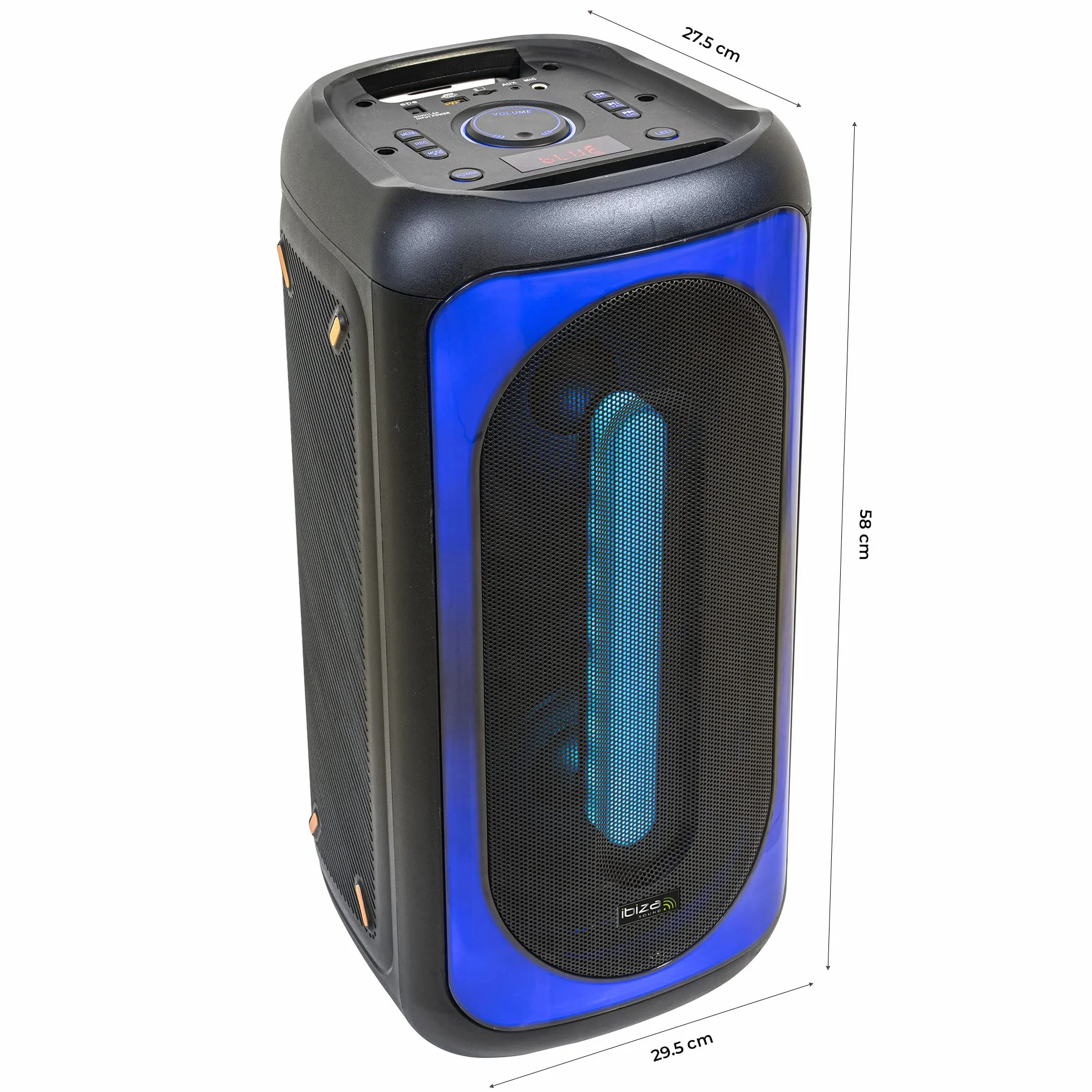 Ibiza - MERCURE50 - Zasilany bateryjnie głośnik o mocy 500 W z przednimi efektami świetlnymi, Bluetooth, SD, USB, funkcją TWS - Czarny