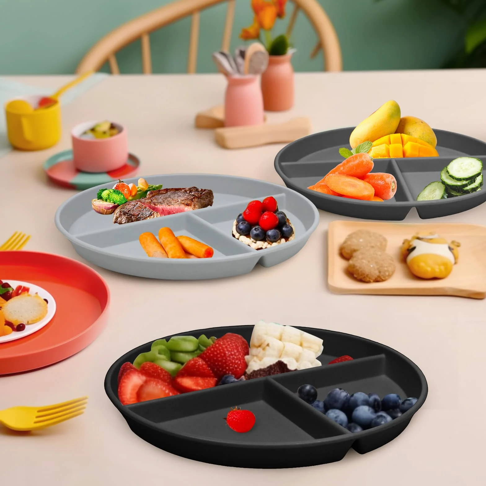 Zestaw 4 talerzy 22,8 cm plastikowe nietłukące się do mikrofali i zmywarki
