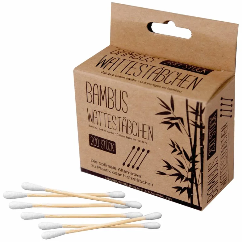 200 bambusowych patyczków higienicznych, w 100% bez plastiku, biodegradowalne i zrównoważone – produkt naturalny, przyjazne dla środowiska pałeczki do uszu, Q Tips wegańskie