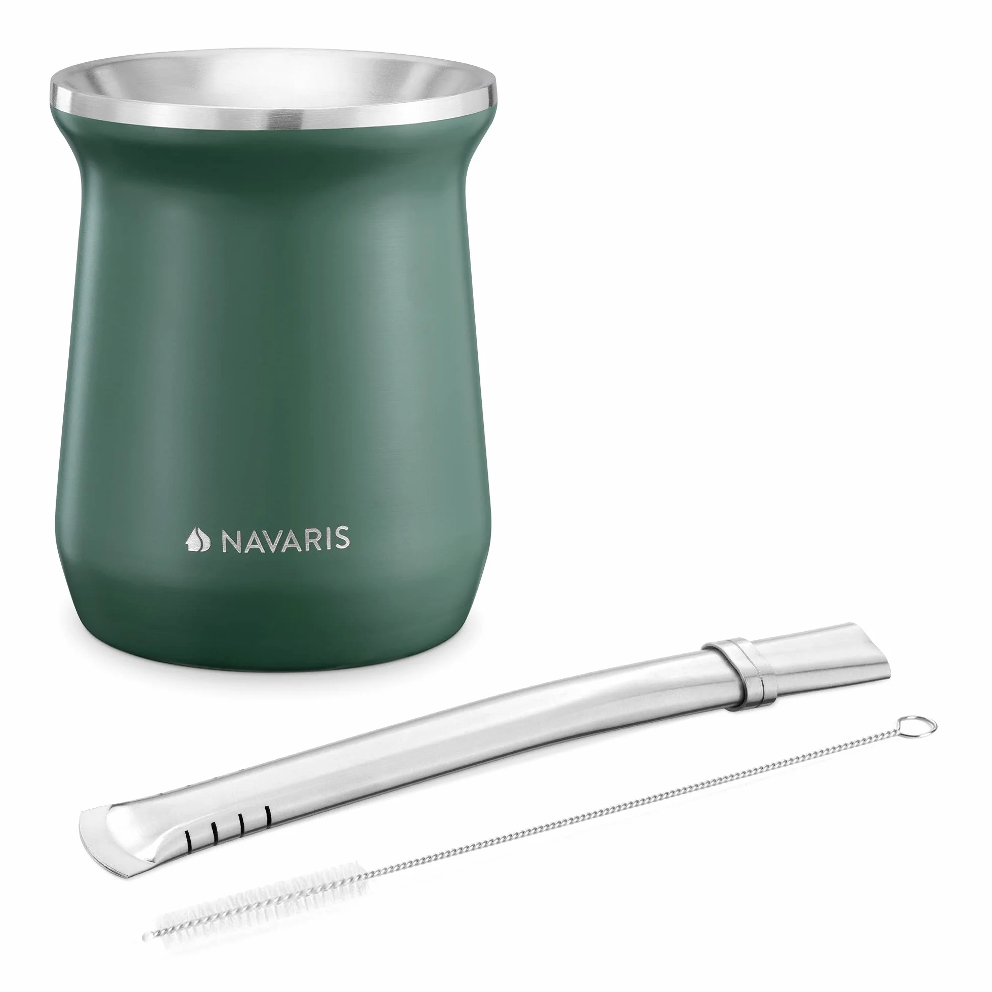 Navaris Yerba Mate zestaw kubków ze stali nierdzewnej 300 ml z słomką i szczotką