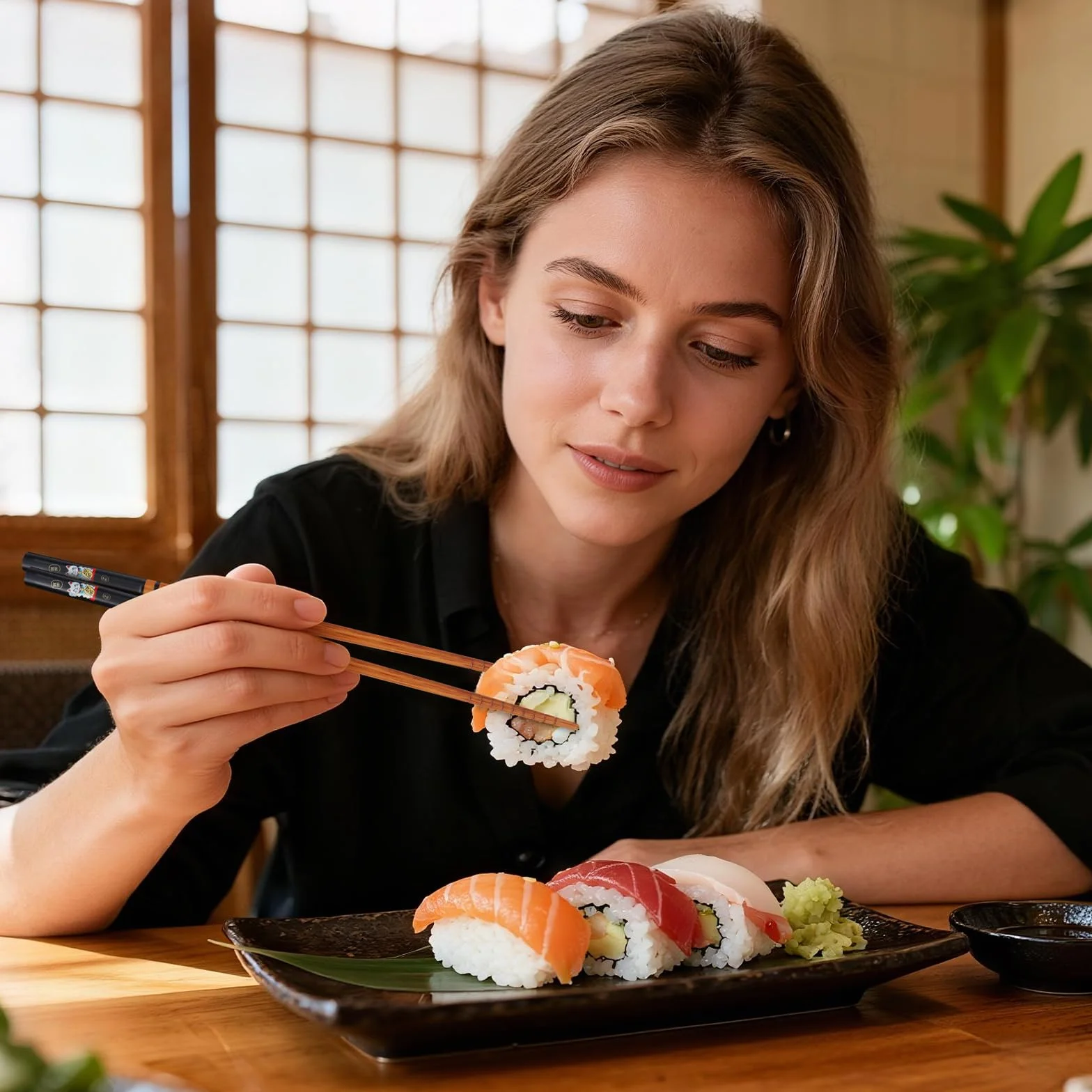 Zestaw pałeczek do sushi 2 pary drewniane ekologiczne z porcelanowymi podstawkami pudełko prezentowe