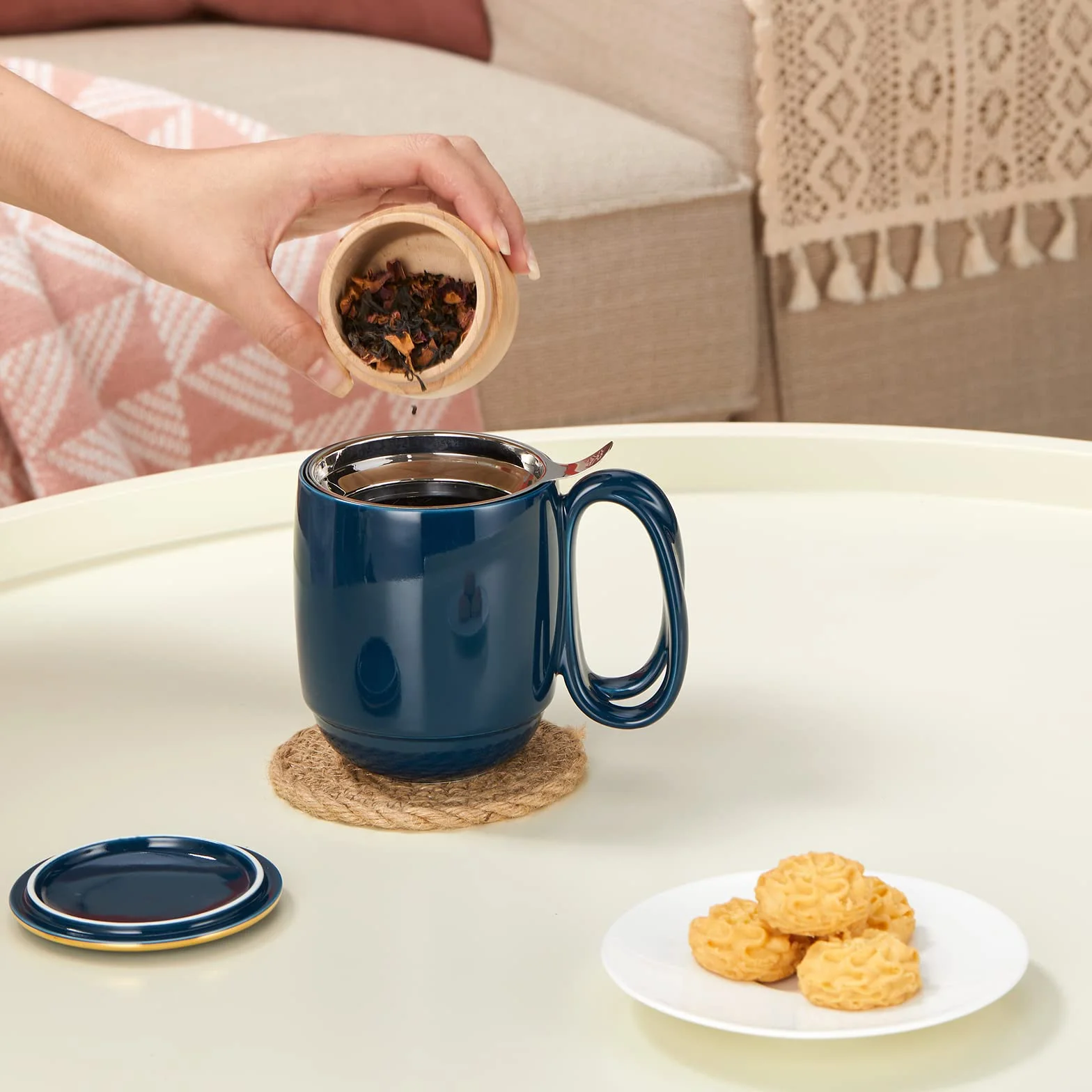 ZENS Porcelanowy kubek do herbaty z zaparzaczem 473 ml granatowy