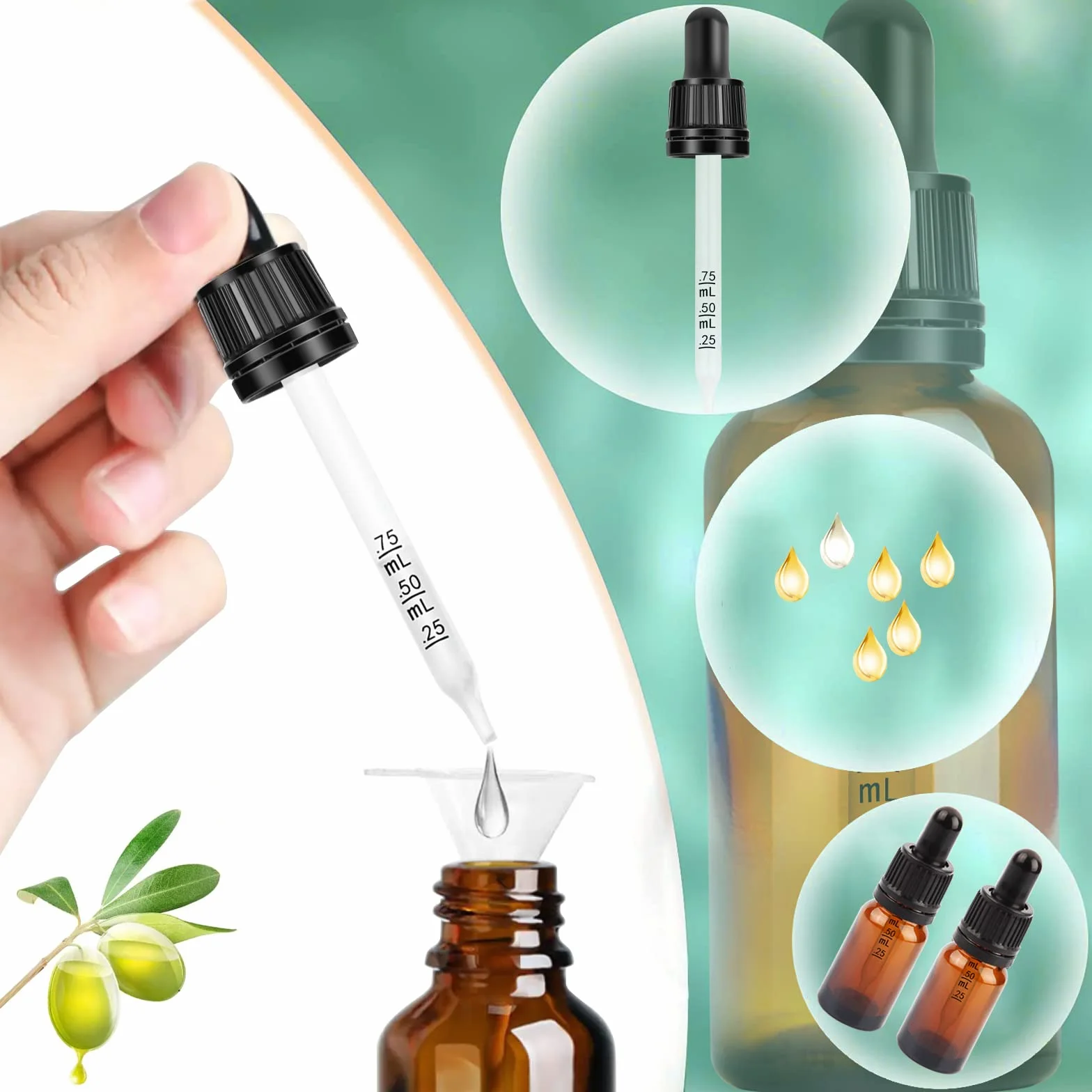 Nuts OT nuts Amber szklana butelka z zakraplaczem 10 ml butelki z pipetą 6 sztuk szklany zakraplacz i 5 akcesoriów pomocniczych do masażu olejków eterycznych zapach aromaterapia laboratoryjna