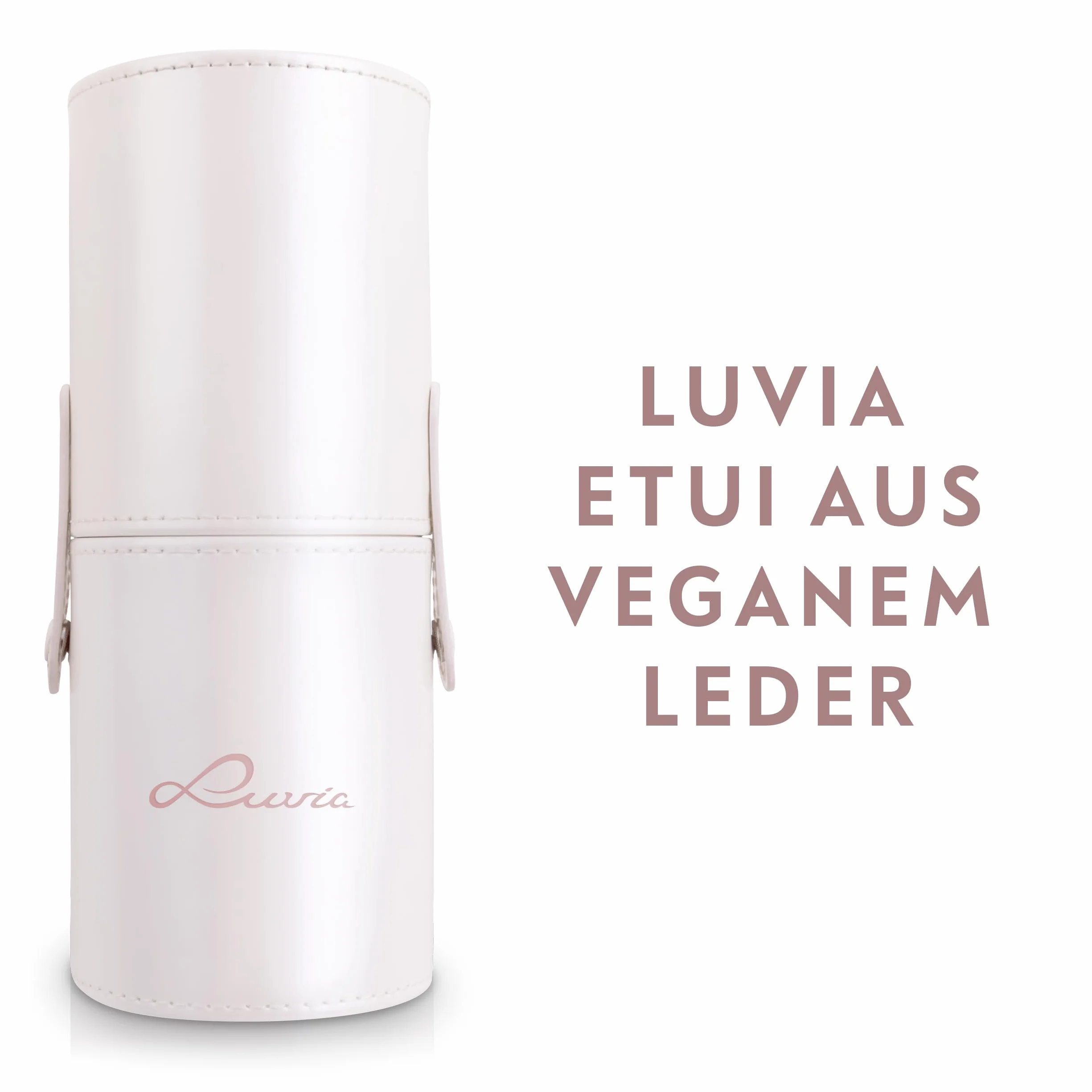 Zestaw pędzli do makijażu Luvia, Prime Vegan Pro - Candy, 7 pędzli do makijażu, w tym pojemnik na pędzle, gąbka do blendowania i mata do czyszczenia pędzli kosmetycznych, w kolorze perłowym i różowym