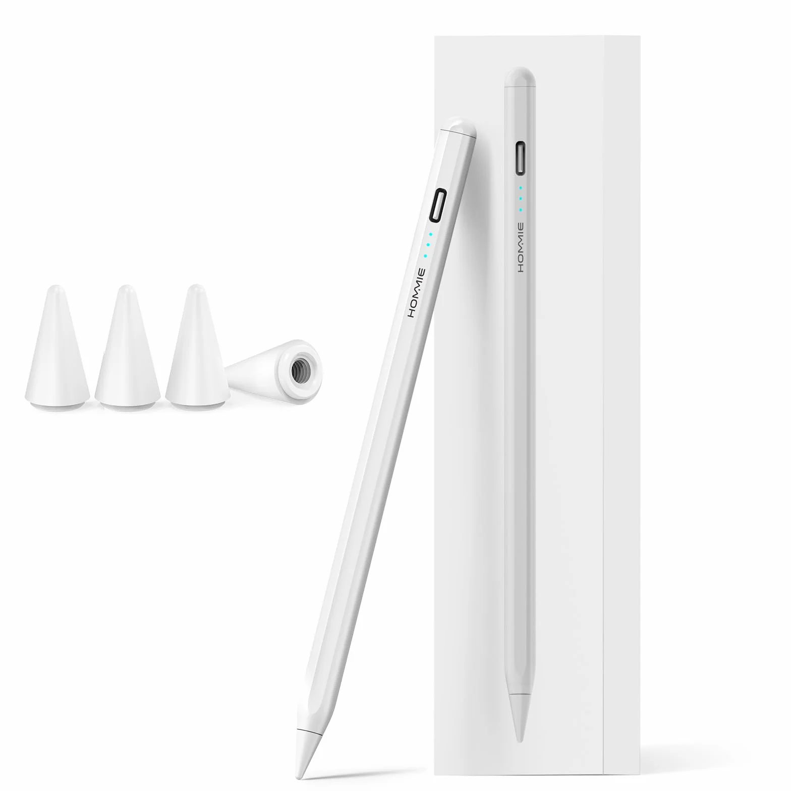 Hommie Pióro iPad do Apple iPad 2018-2023, długopis iPad z 3 diodami LED, 5 min szybkie ładowanie, mocowanie magnetyczne, odrzucenie dłoni do iPada 6, 7, 8, 9, 10/Mini 5,6/iPad Air 3,4, 5/Pro 3/4/5/6