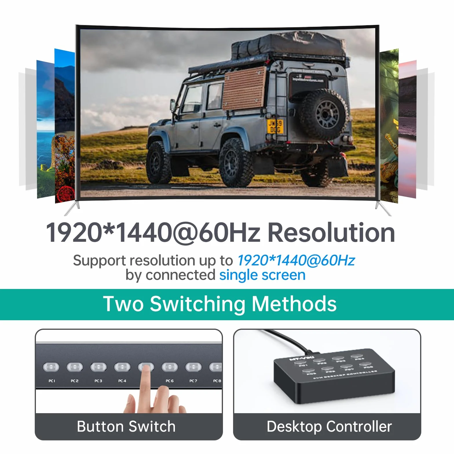 MT-VIKI VGA KVM Switch 8 Port 1U Rackmount KVM Switch 8x1 obsługuje klawiaturę, mysz, głośnik USB, w zestawie kabel 8XKVM, zestaw 2 x stojak