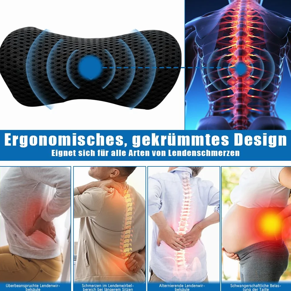 Lumbar Support Pillow z pianki z pamięcią kształtu, ergonomiczna poduszka lędźwiowa z paskami, poduszka na bóle pleców, poduszka podpierająca do foteli samochodowych i biurowych, do