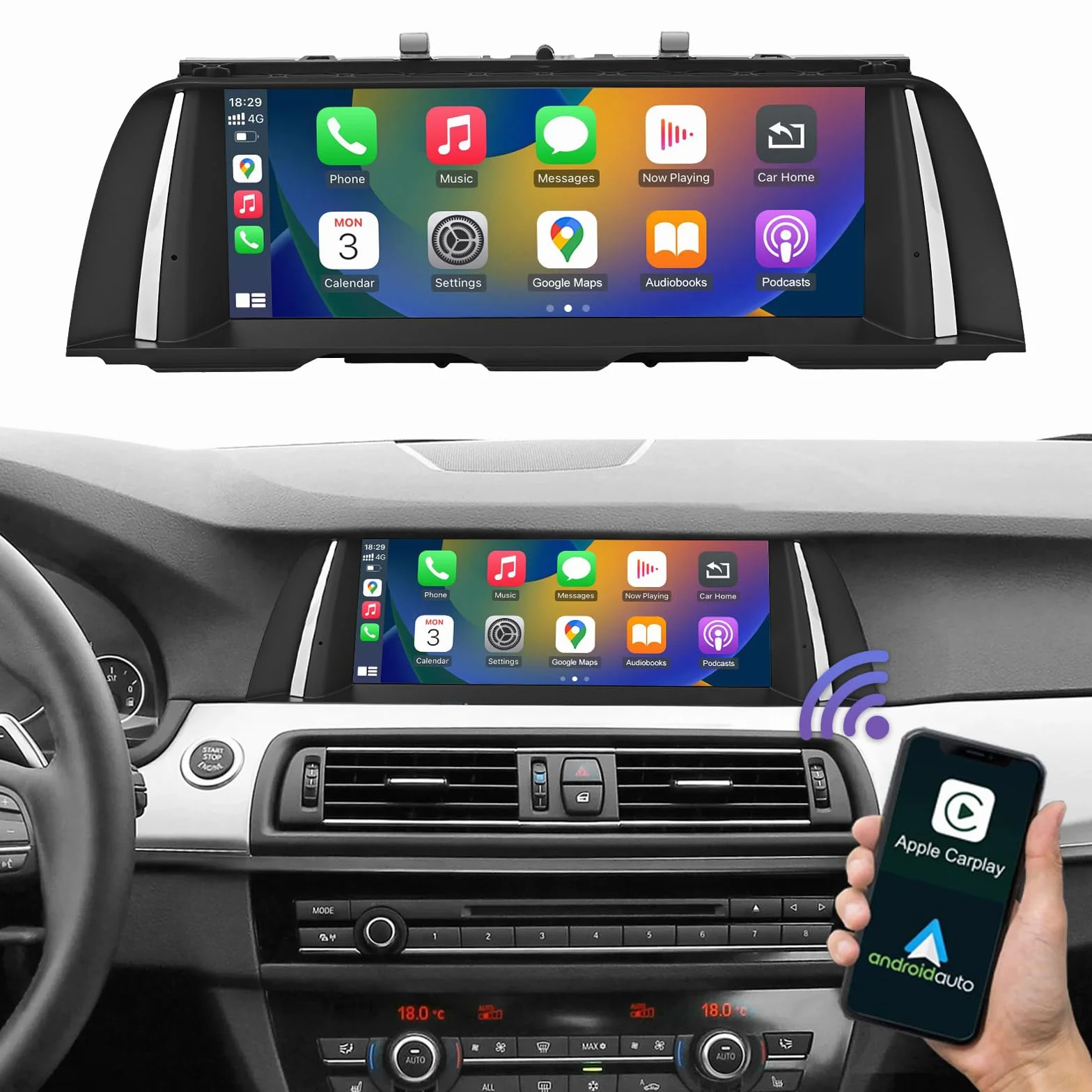 Road Top Radio samochodowe,10,25 cala Ekran dotykowy Carplay dla BMW 5 serii F10/F11 2010-2011 rok z systemem CIC, obsługa bezprzewodowego Carplay/Android Auto/Mirrorlink/Nawigacja