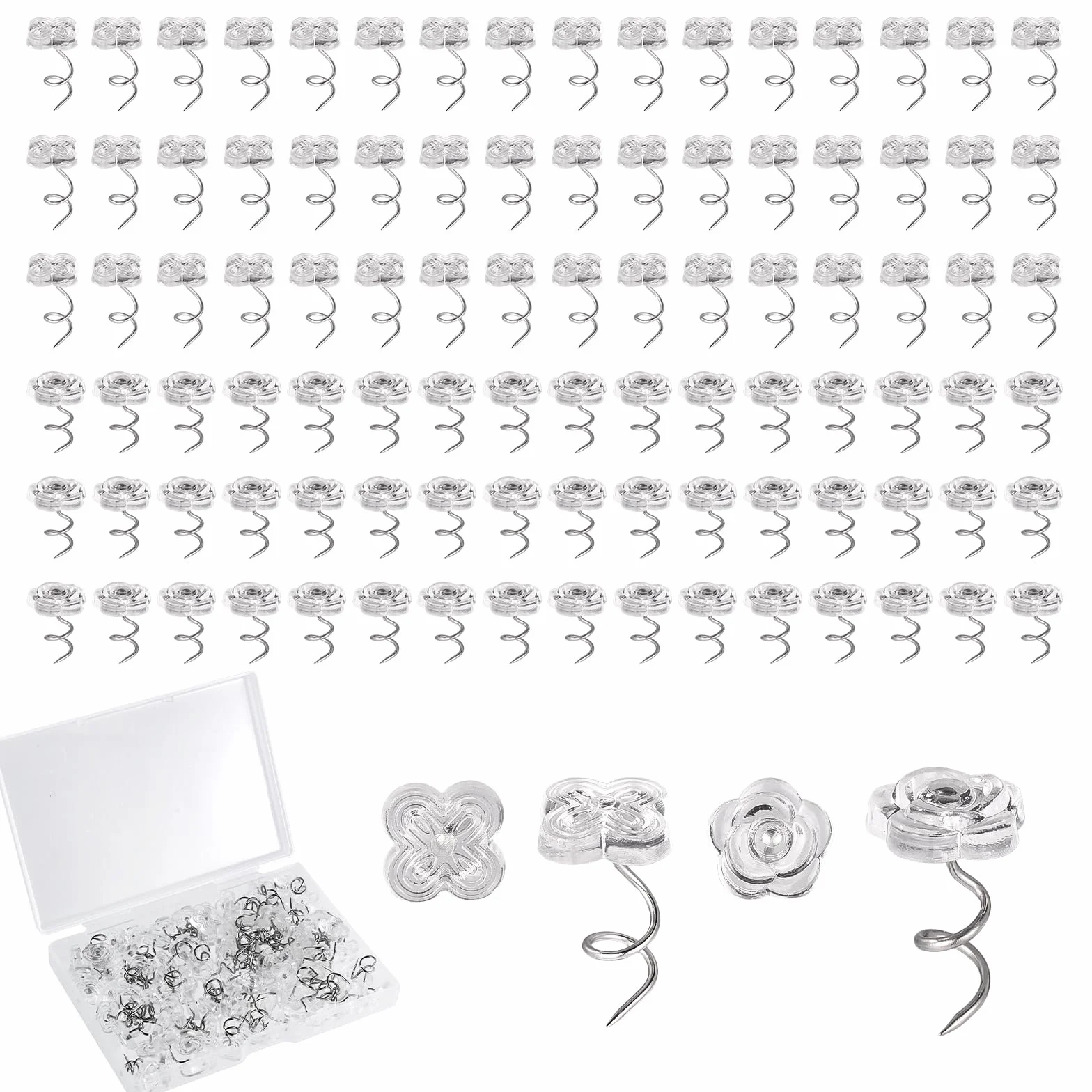 Szpilki do Falban Łóżka 1,1cm Skręcane z Przezroczystymi Główkami Tapicerskie Pins 100szt