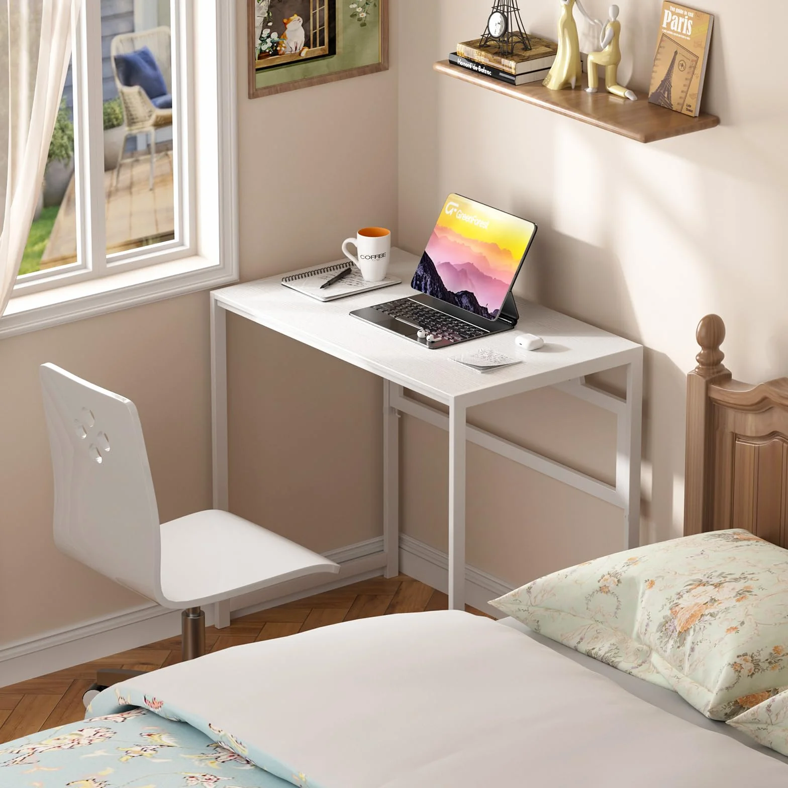 GreenForest Składane biurko 80 cm białe do biura domowego