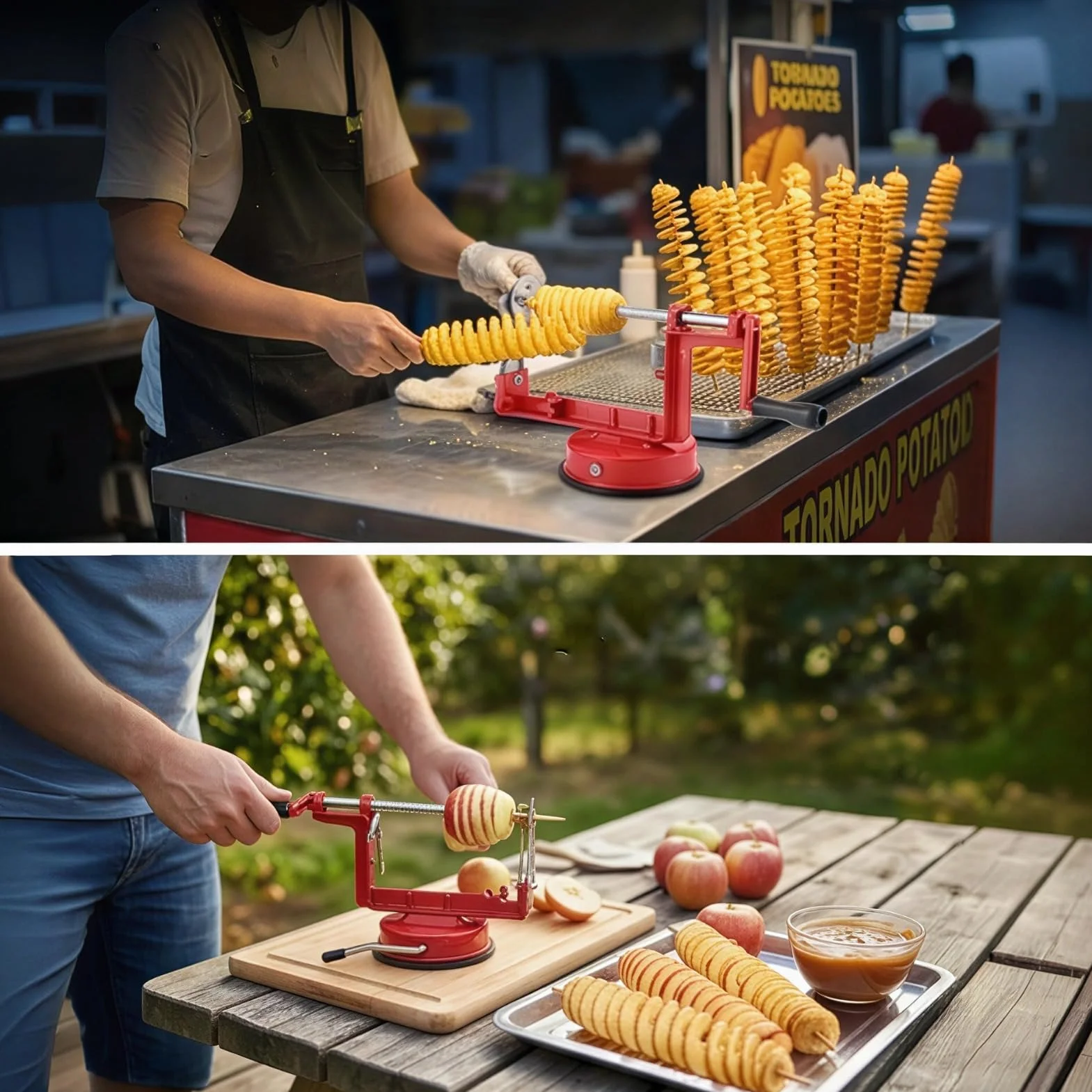 Greensen Kartoffelschneider Edelstahl Spiralschneider Tornado Schneider Kartoffel Twister mit Rutschfester Griff Apfelschneider Chipsmaschine für Obst, Kartoffeln, Tornado Chips, Gurken oder Karotten
