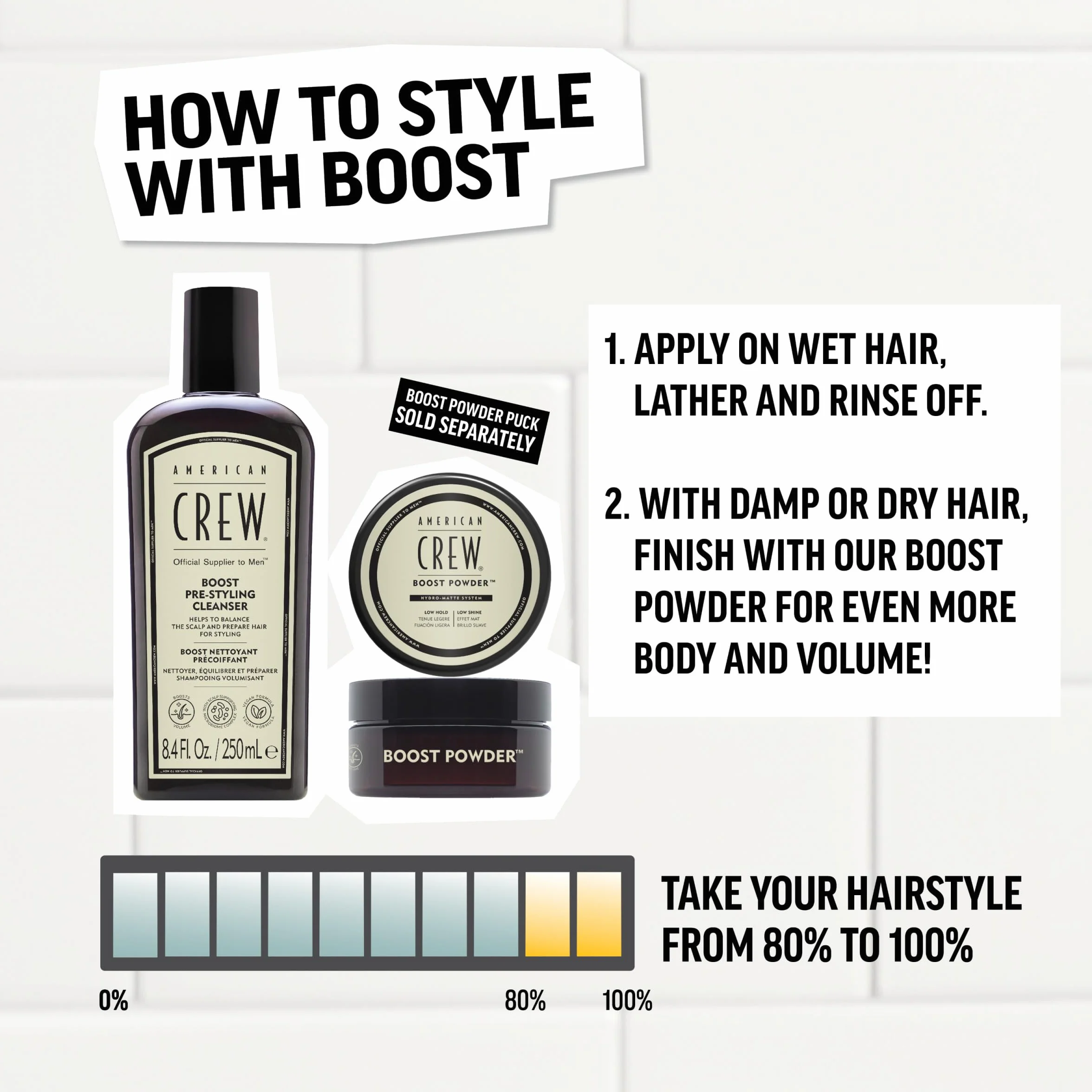 American Crew Boost Pre-Styling Shampoo - Zwiększający objętość produktu do stylizacji dla mężczyzn - Wegański szampon dla mężczyzn z cienkimi lub płaskimi włosami - 250ML