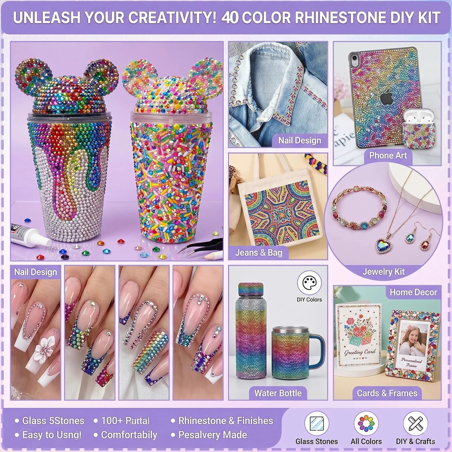 Zestaw do ozdabiania Bedazzler 35 000 sztuk kryształków typu Jelly w 40 kolorach, żywiczne kamienie o płaskim spodzie (3 mm) do zdobień w stylu Diamond Art w komplecie z, pęsetą i aplikatorem