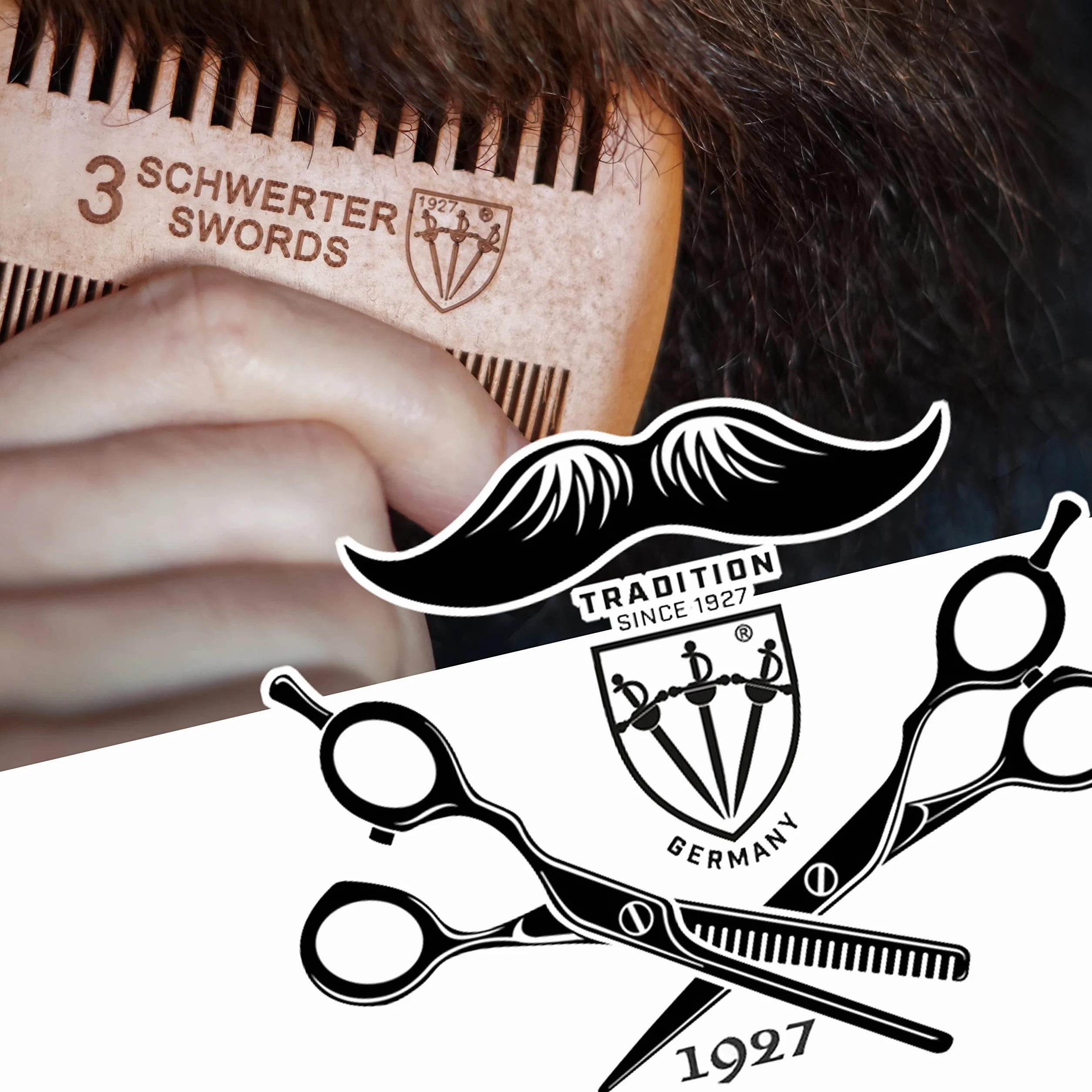 DREI SCHWERTER - Grzebień do brody Barba do wymagającej i codziennej pielęgnacji brody z dwoma różnymi ząbkami do każdego typu brody, markowa jakość z wytrzymałego drewna brzoskwiniowego (8688)