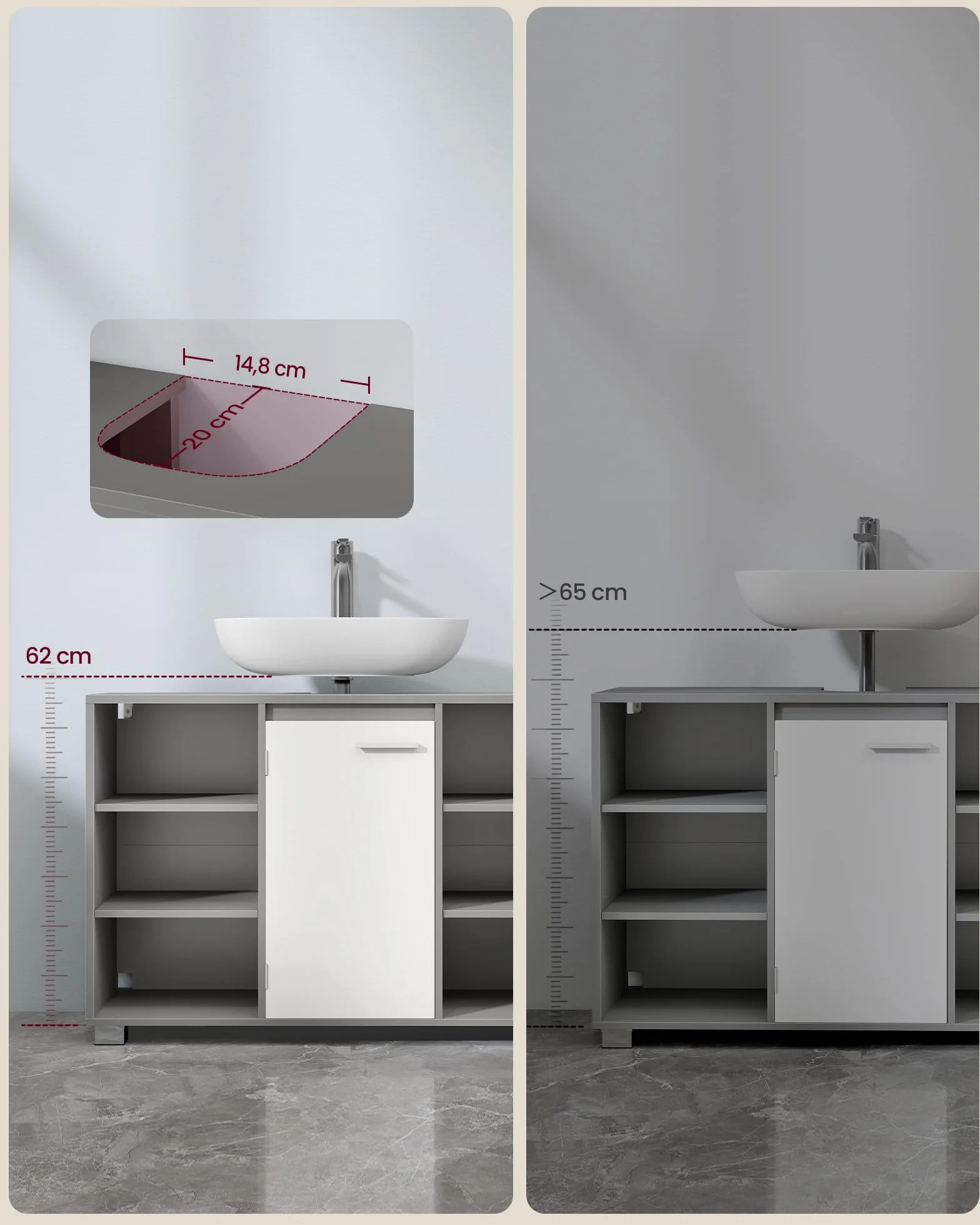 VASAGLE Szafka łazienkowa z regulowanymi półkami 30x90x60 cm gołębia szarość biel BBK507G01