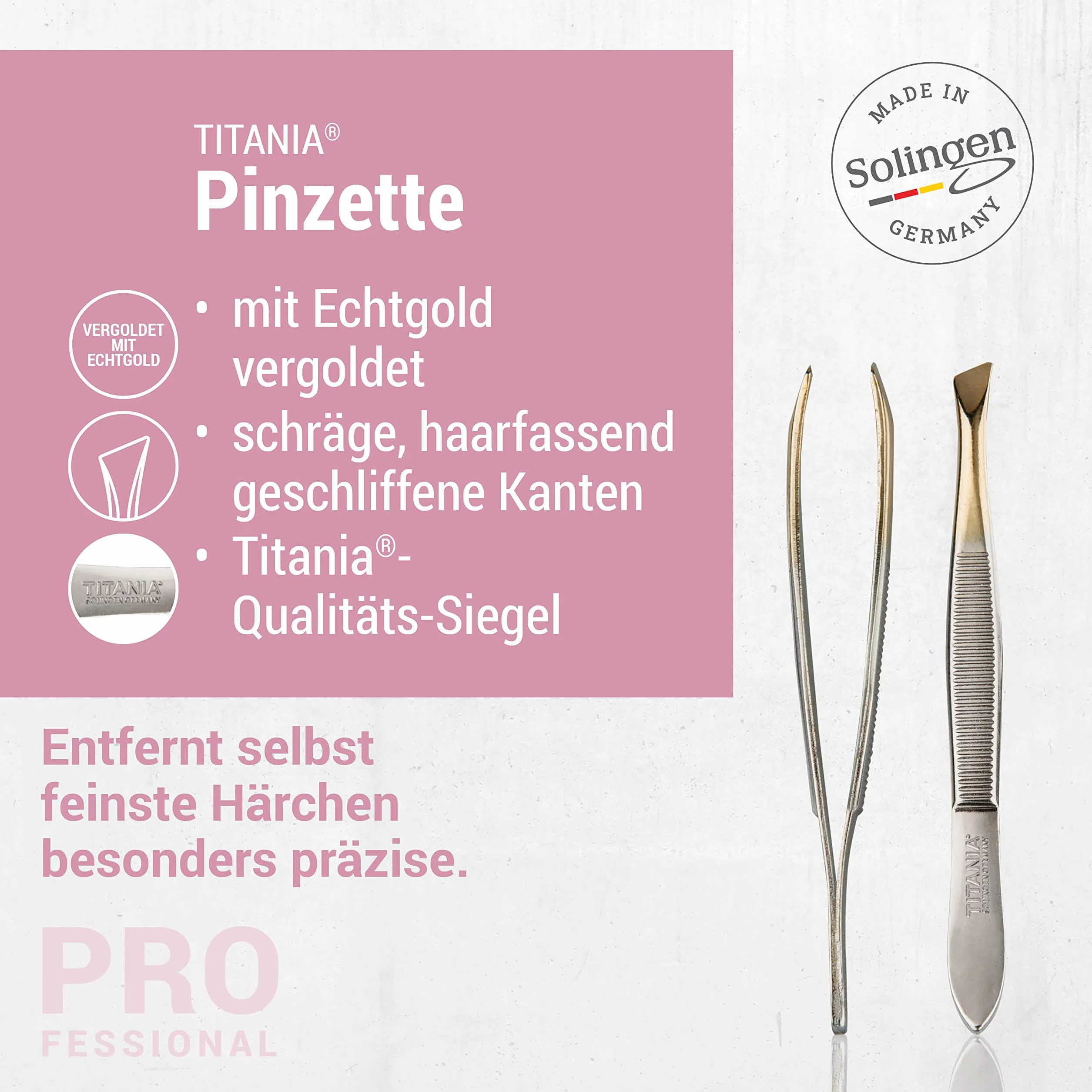 TITANIA Pęseta, końcówka pozłacana, ukośna, 1 opakowanie (1 x 12 g)