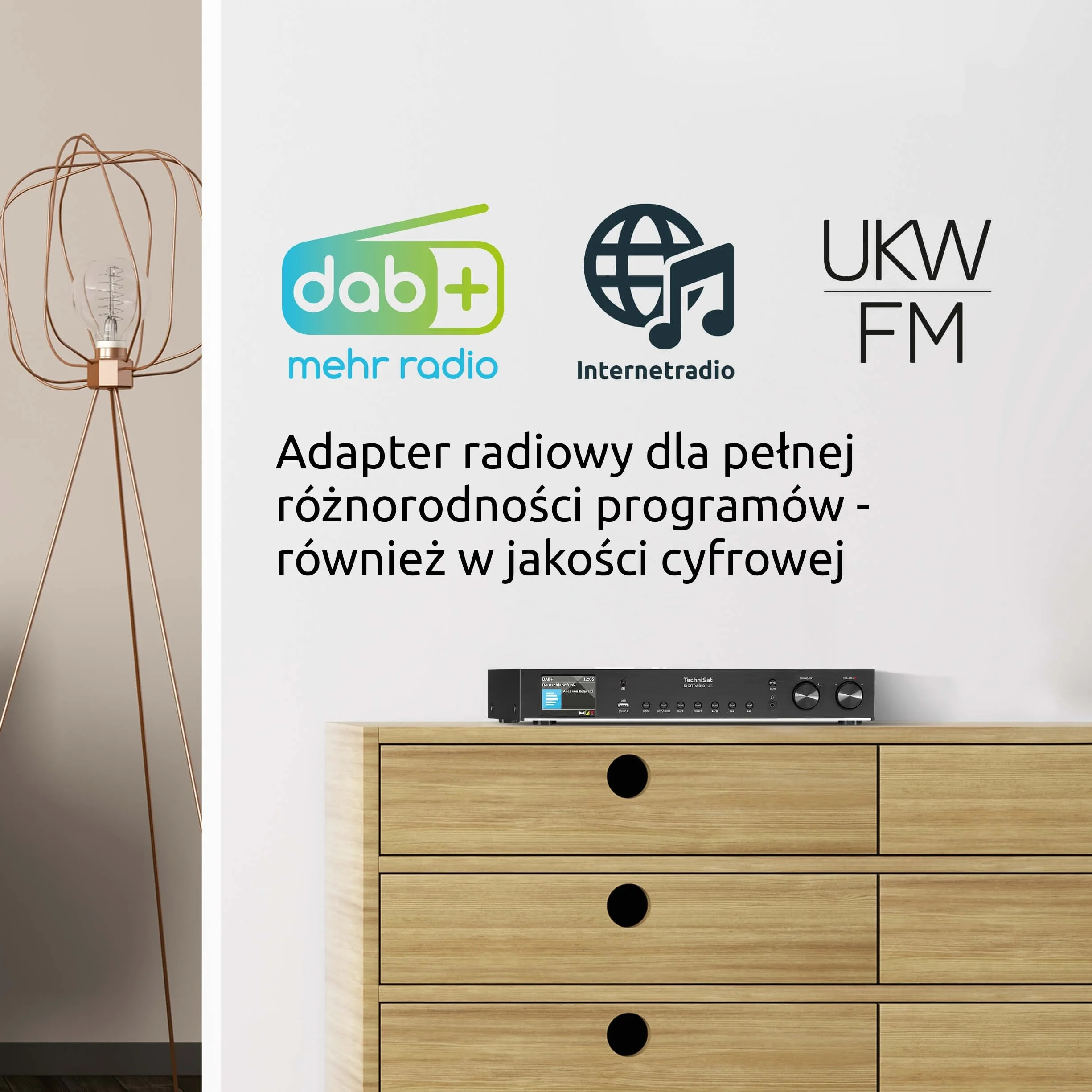 TechniSat DIGITRADIO 143 (V3) – Tuner HiFi Internetowe (Radio cyfrowe DAB+, Strumieniowanie audio przez Bluetooth, Spotify Connect, Antena kierunkowa, Pilot, Szerokość 43,5 cm) czarny