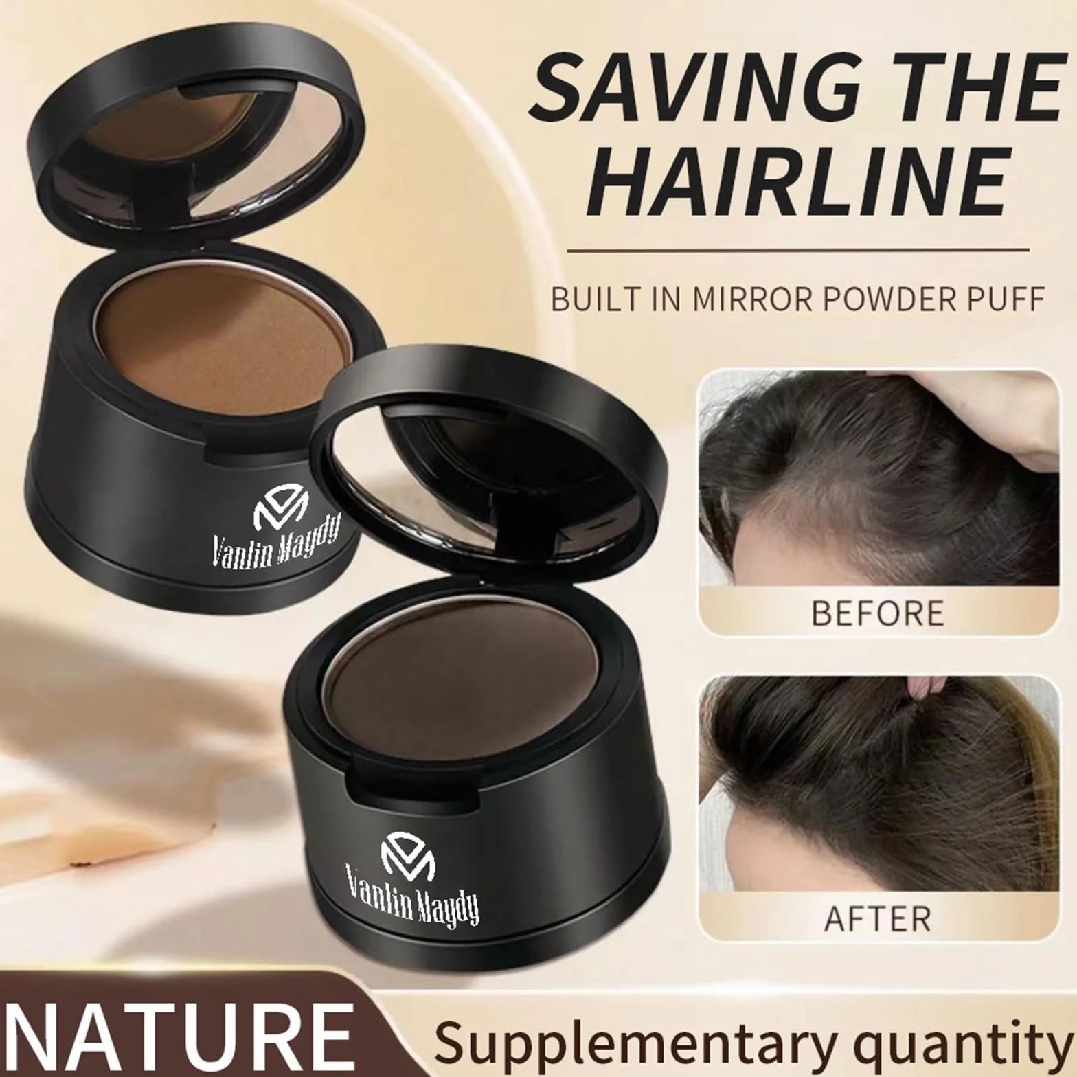 Instantly Hairline Powder, wiatroszczelny, odporny na pot, korektor do cebulek włosów, korektor do powtarzających się linii włosów, profesjonalna linia włosów z lusterkiem do puff-02 GB