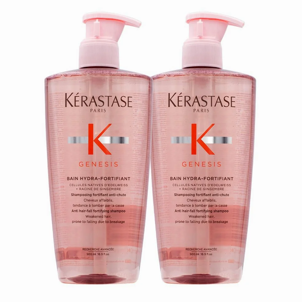 Kérastase szampon do delikatnych włosów, odżywcza i wzmacniająca kąpiel przeciw wypadaniu włosów, Bain Hydra-Fortifiant, Genesis, 2 x 500 ml
