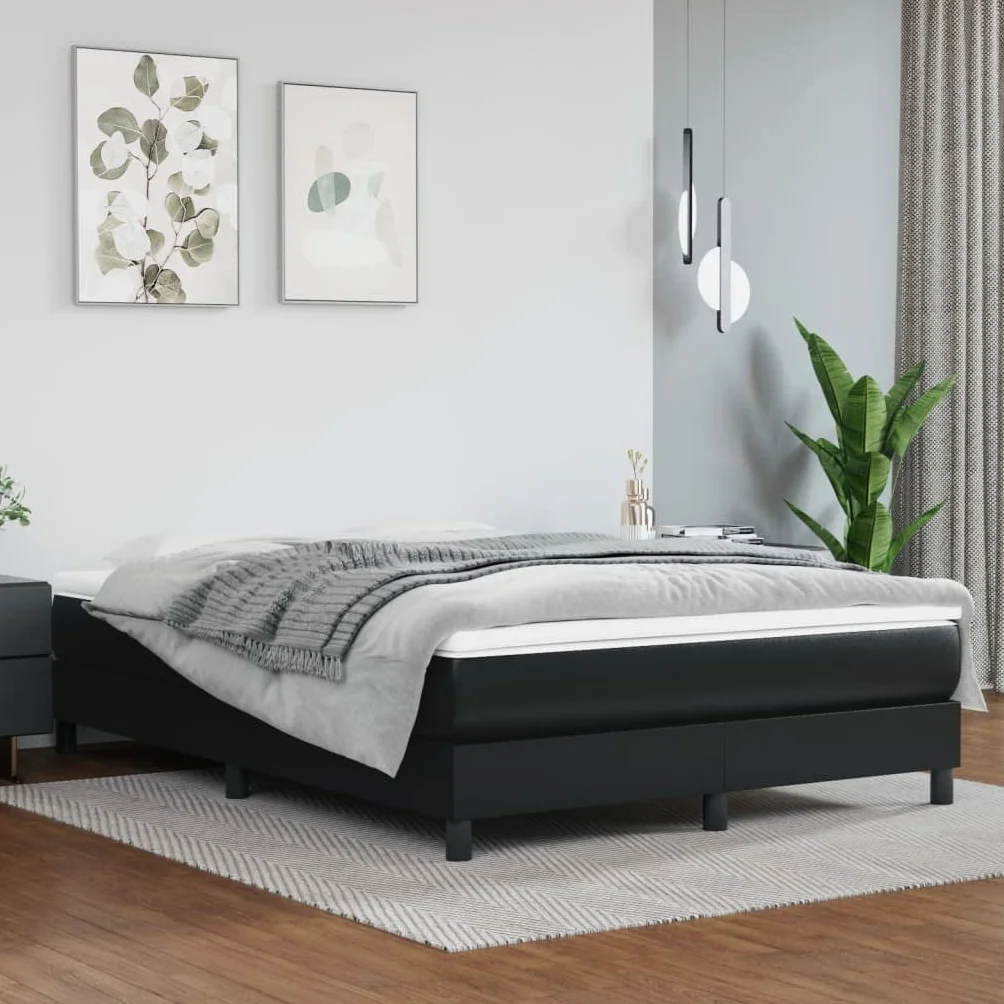 vidaXL Łóżko kontynentalne 140x200 cm czarne obite sztuczną skórą